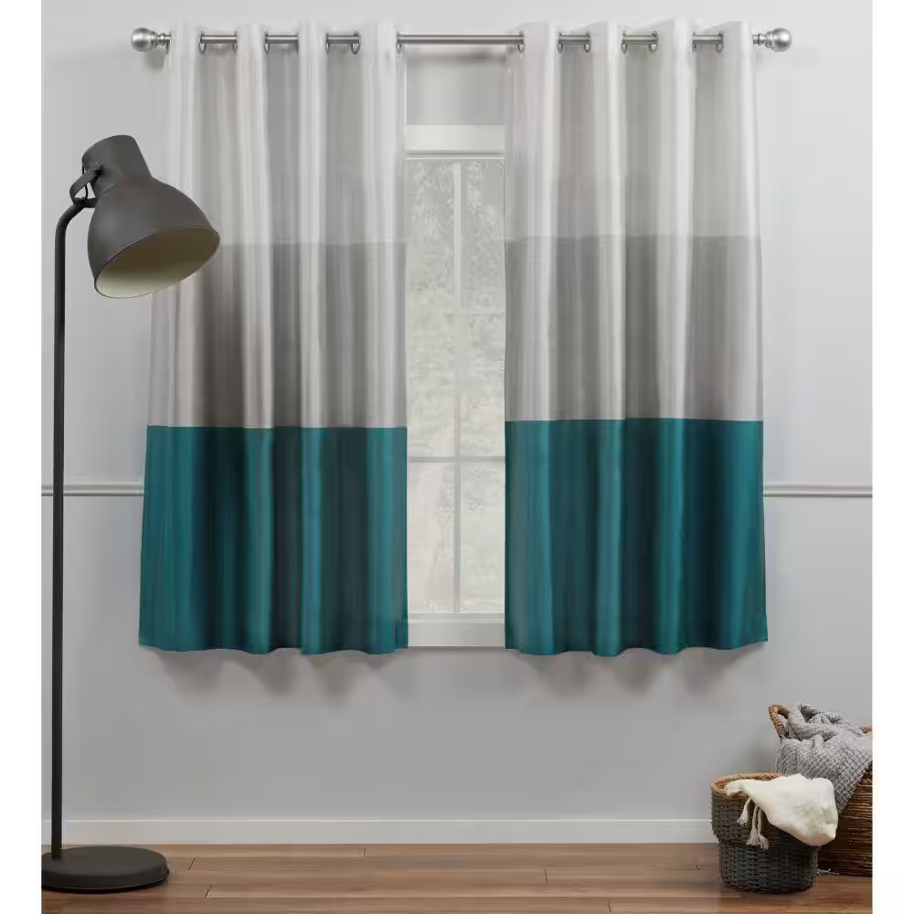 Chateau Teal Stripe Light Filtering Grommet Top Curtain, 54 In. W X 63 In. L (Se