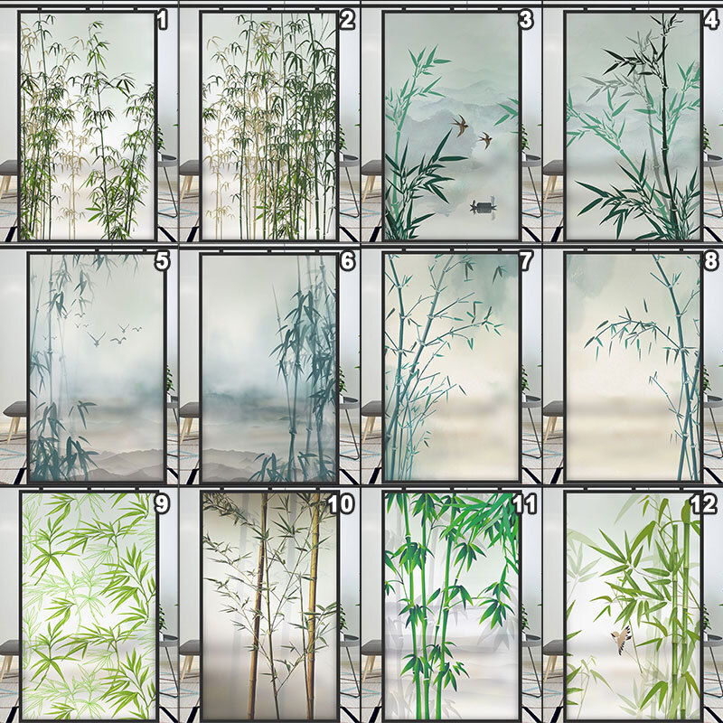 Bamboo Stained Glass Films Windows Film Static Cling Decor Chinese Style