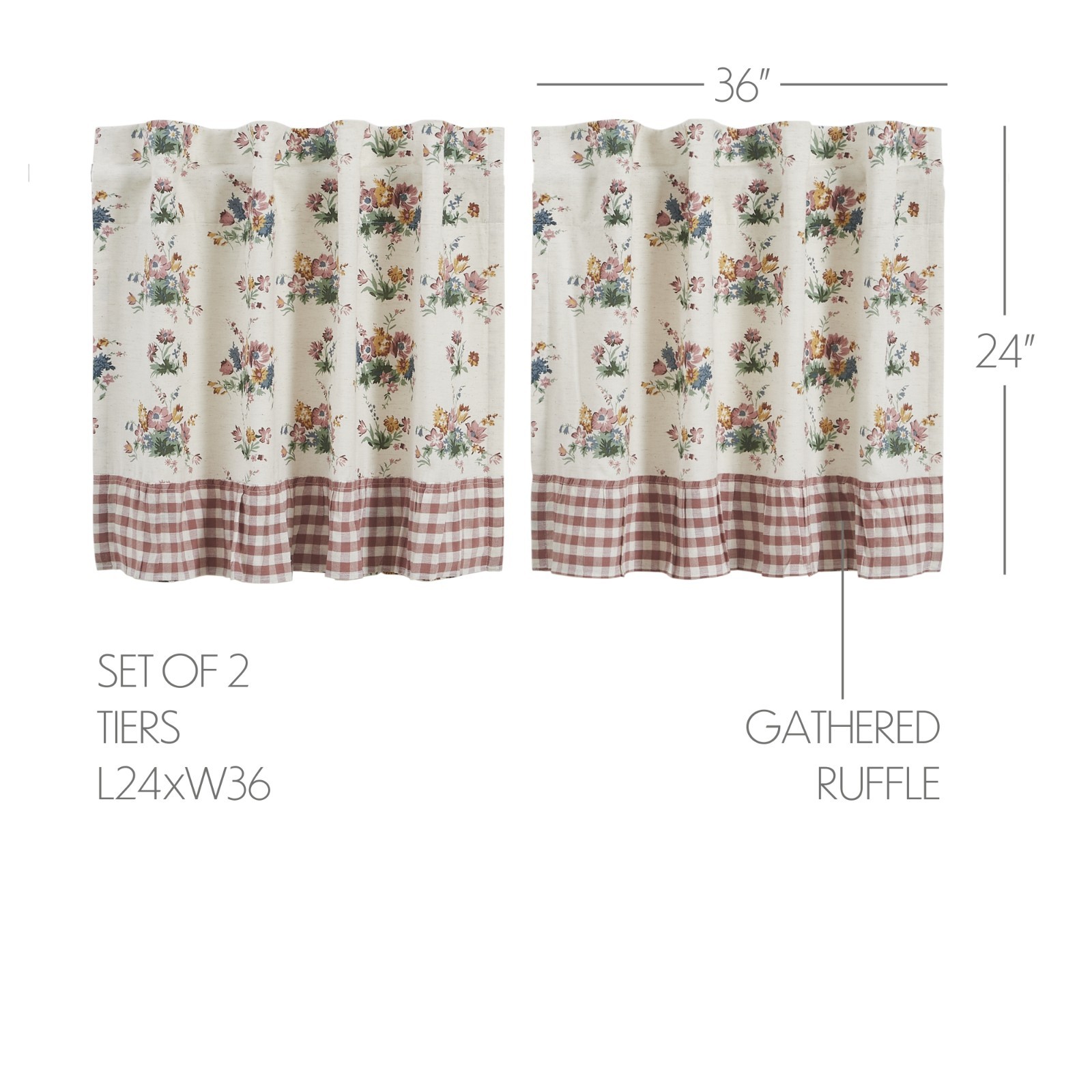 New Primitive Farmhouse Vintage COTTAGE FLORAL GINGHAM CHECK TIERS Cafe Curtains