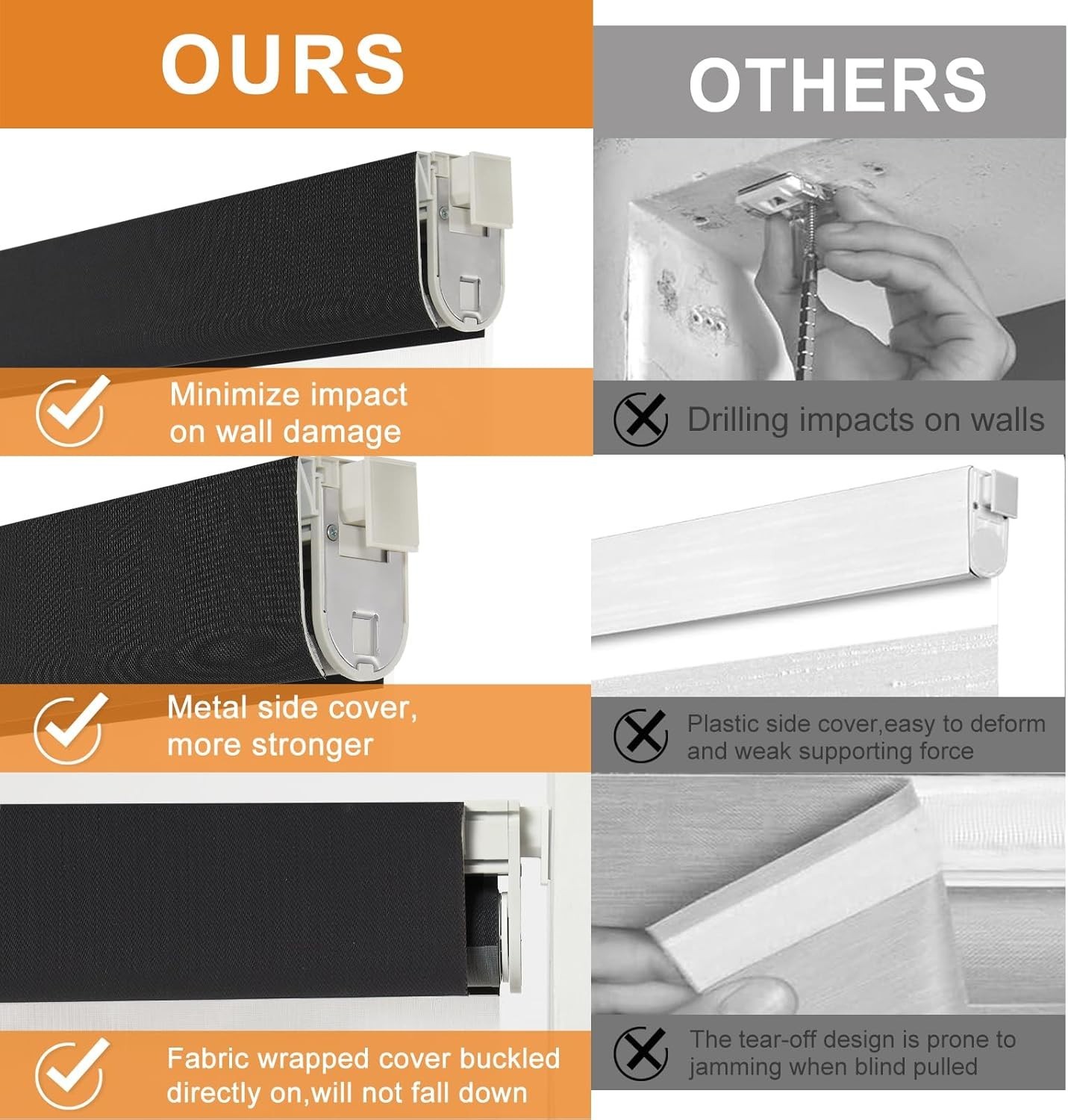 Black METechs No-Drill Zebra Blinds – Dual Layer Light Filtering Cordless Shades