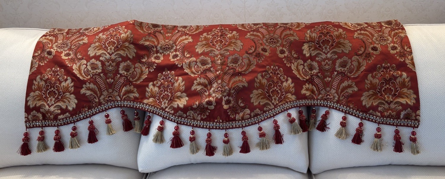 Leeva Burgandy Damask Valance. 52” W X 18” Long New