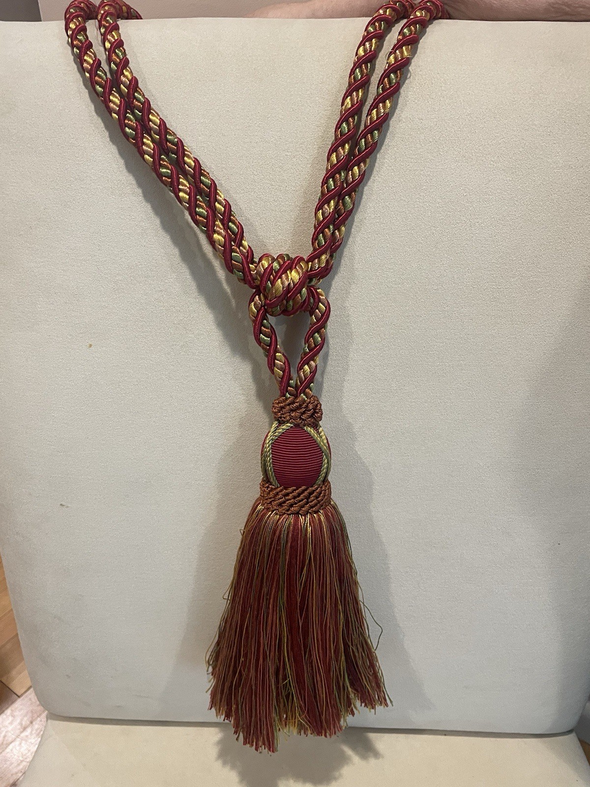 Medium Single Drapery Tassel Tieback Burgandy Rust Green Gold
