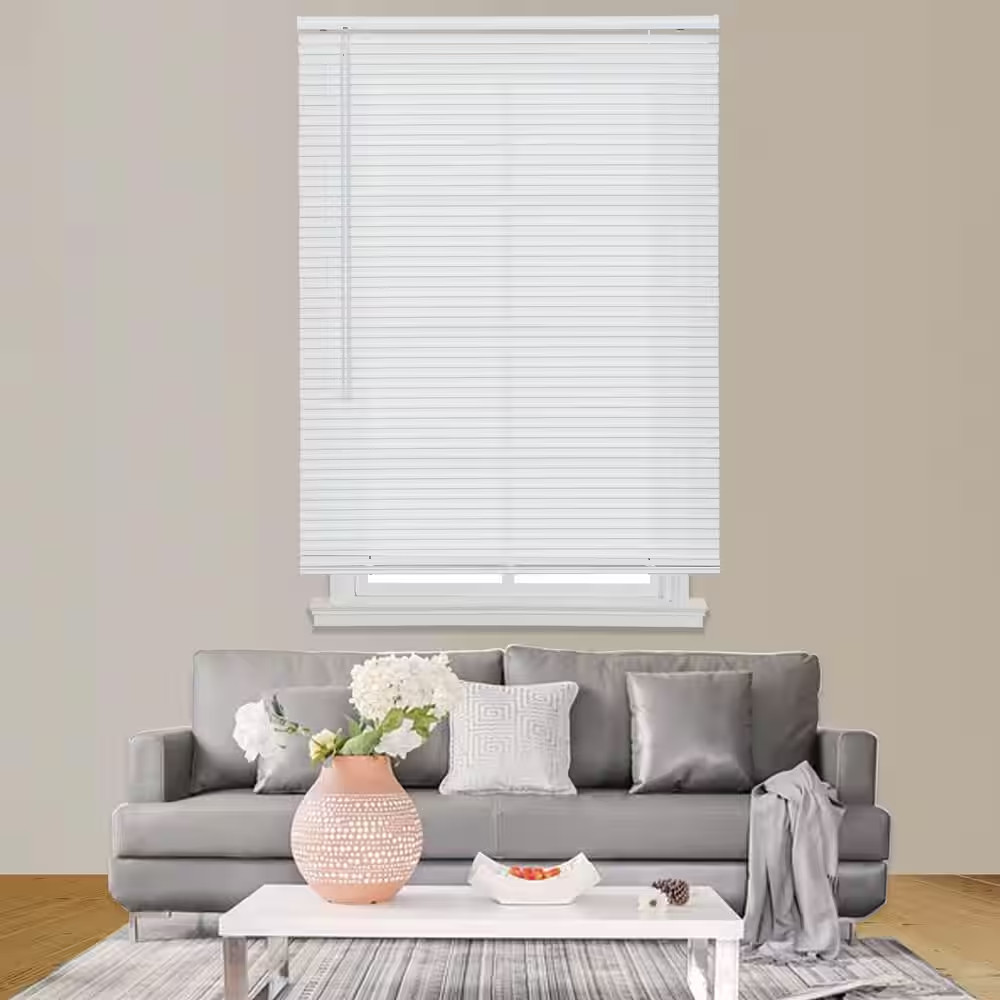 White Cordless 1 In. Light Filtering Vinyl Mini Blind 35-1/2 In. W X 64 In. L
