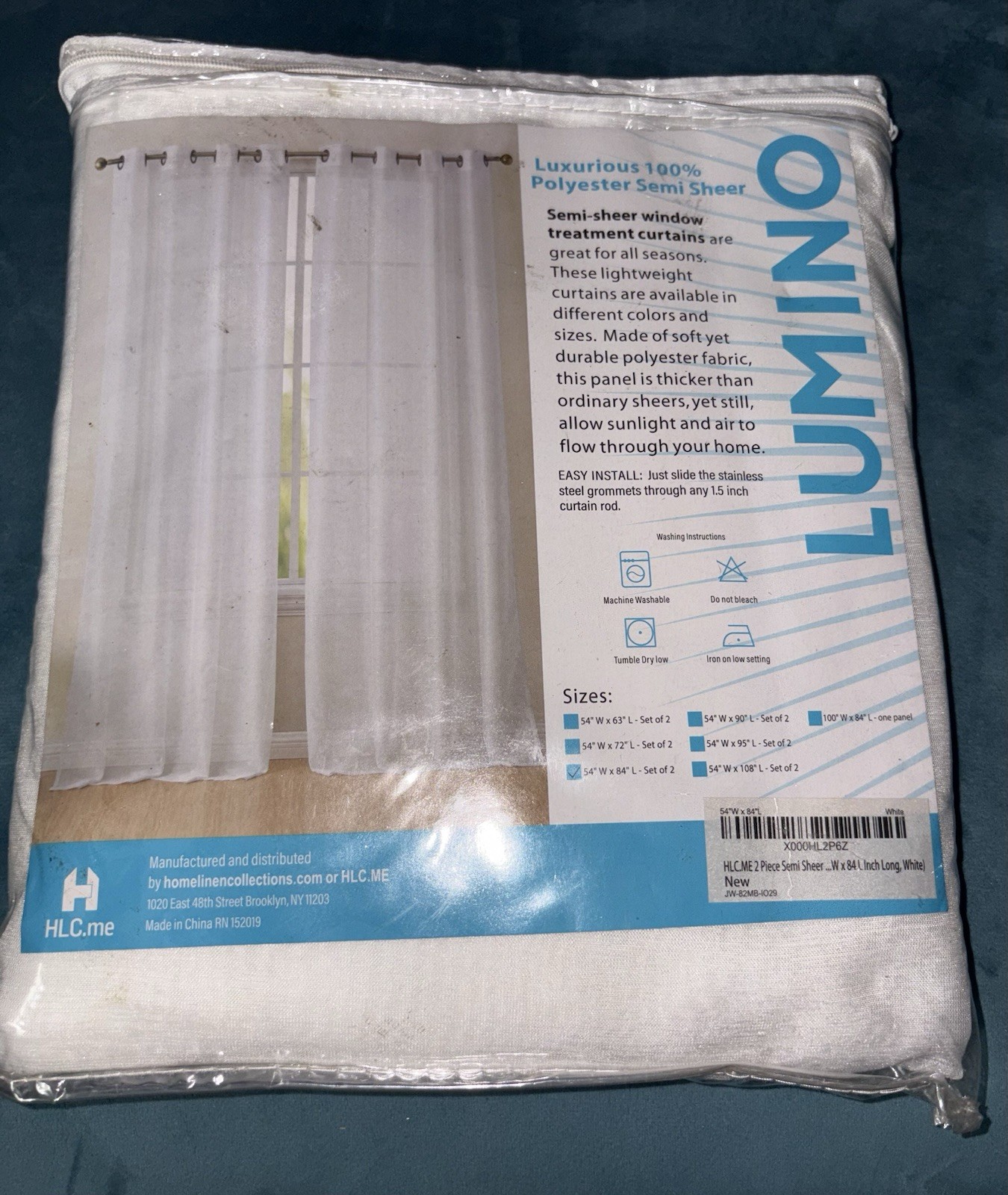 HLC.me LUMINO Semi-Sheer White Grommet Polyester Curtain Panels 54×84 Set of 2