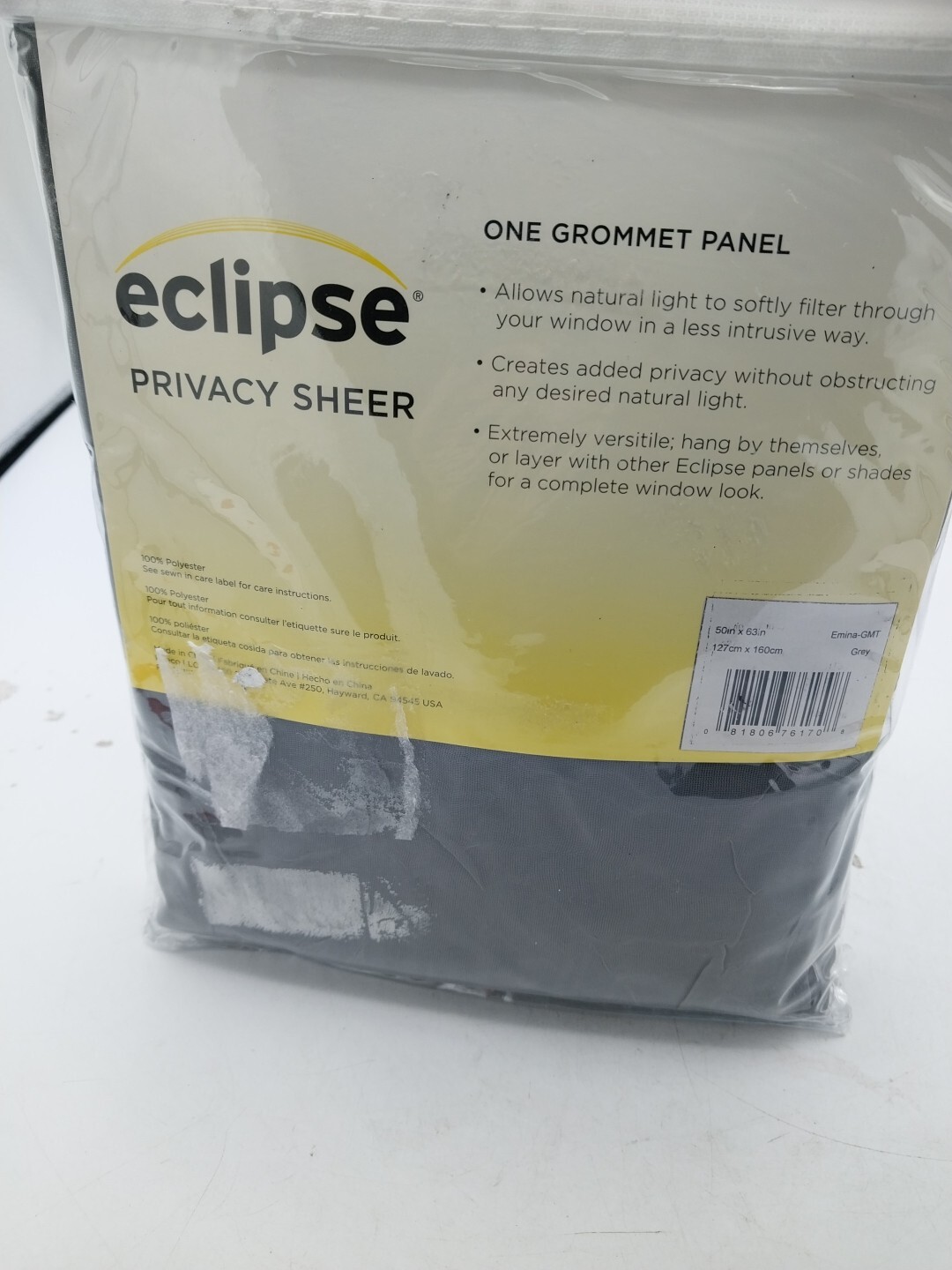 Eclipse Privacy Sheer Grommet Panel 50 x 63in Emma Grey