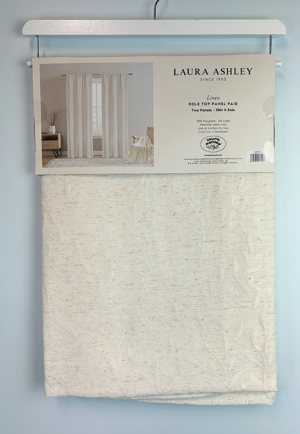New Laura Ashley ASPEN Beige 4 pc Rod Pocket 38 x 84 Embroidered Curtain Panels
