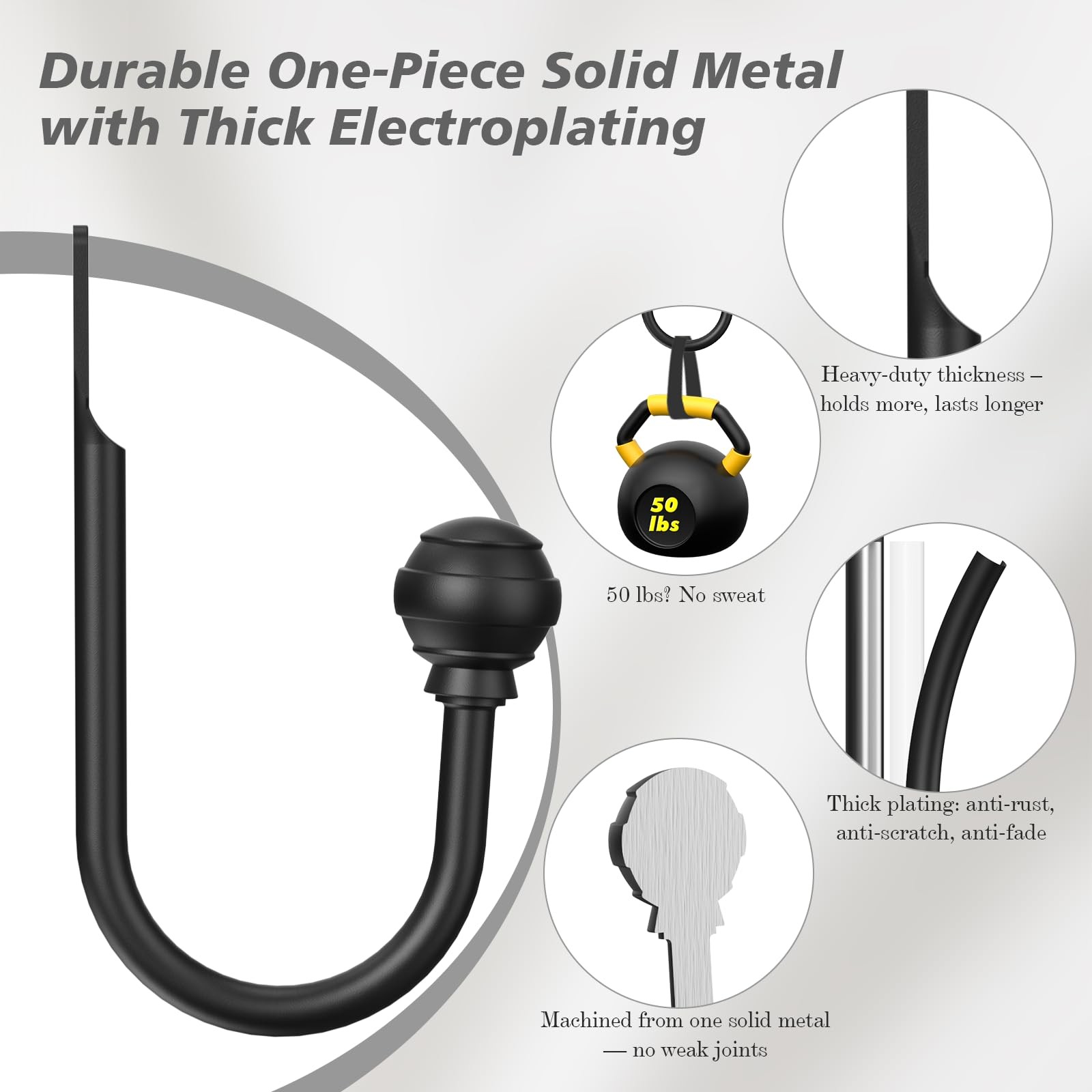 Hion Curtain Holdbacks Black 2pcs, Curtain Tiebacks Wall Mounted Curtain Hook…