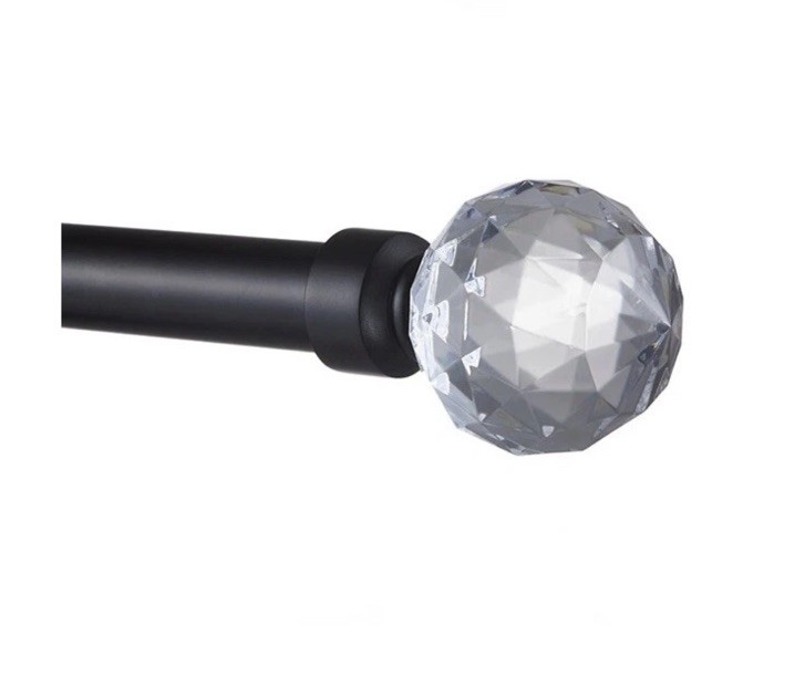 NOB 1″ Faceted Crystal Sphere Ball Curtain Window Rod Matte Black Finish