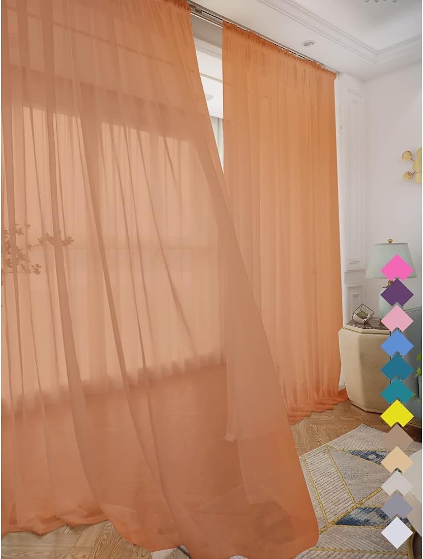 Classic Brown Sheer Window Curtains – 2 Panels, 48″w x 45″l, Machine Washable