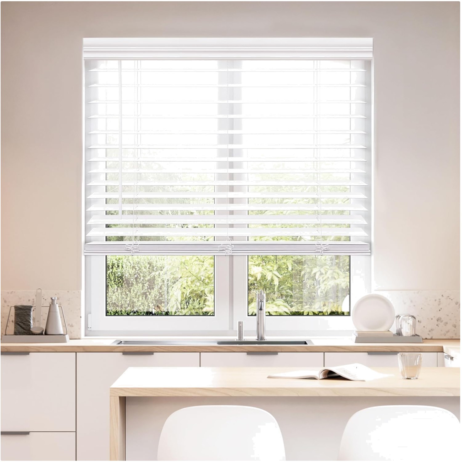 Child & Pet Safe 35″W x 48″H Cordless Faux Wood Blind – Durable & Elegant Design