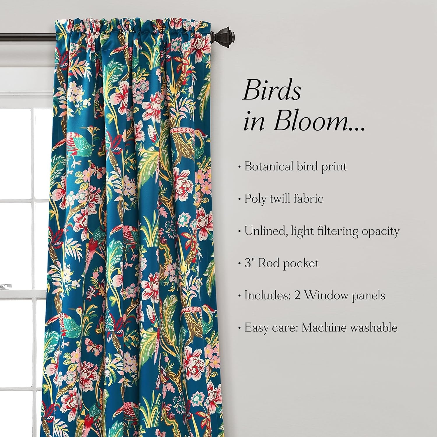 Light Filtering Nature Drapes 52×108 – Navy & Multi