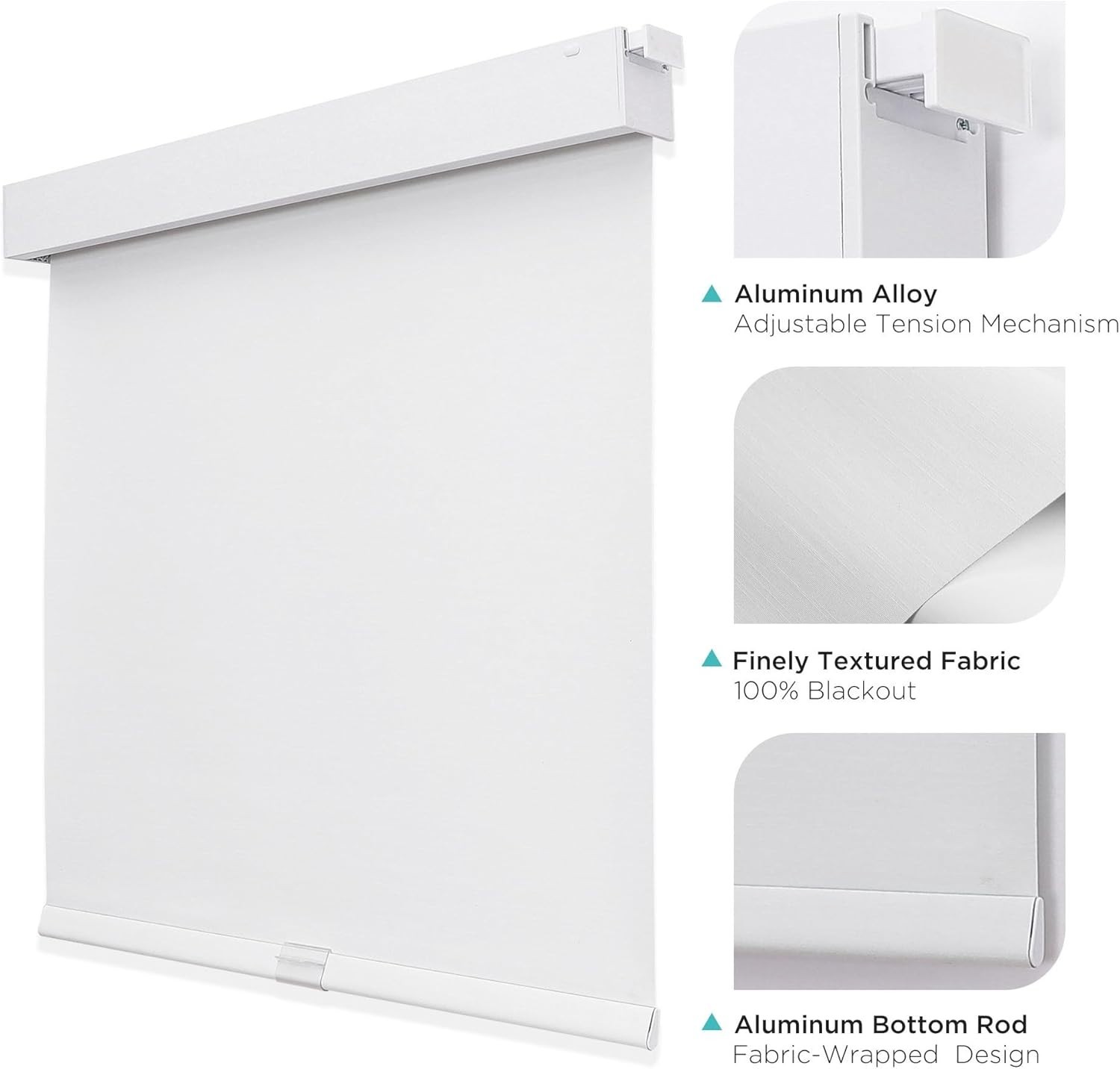Joydeco, No Tools, Cordless Blackout Roller Shades, White – 32″W x 75″H
