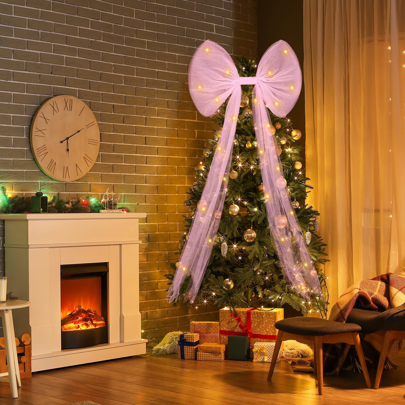 23.62 x 78.4 Inches Extra Large Christmas Tree Decorations Bow Tree Topper wi…