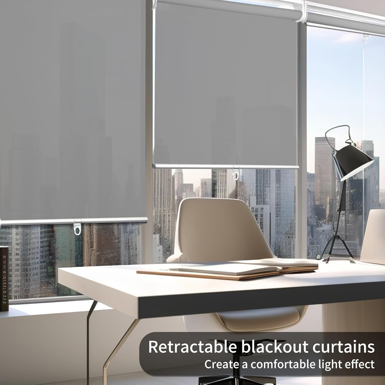 Cordless Fade Resistant Exterior Roller Shade Grey 42in. W x 72in L Room Darken