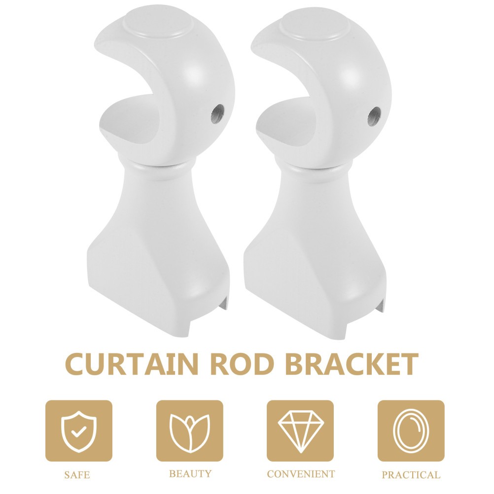 2Pcs White Wooden Curtain Rod Brackets Easy Install Multi Scene Use for Home