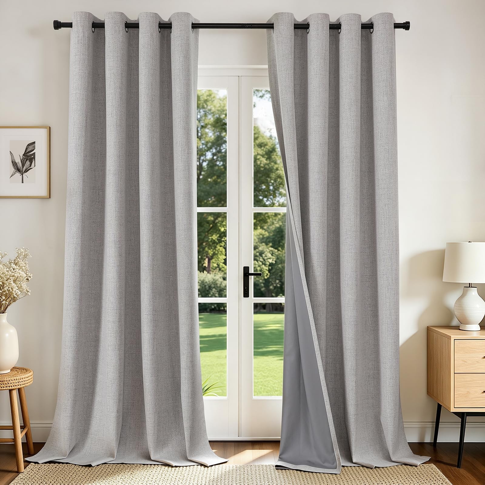 Joydeco 100% Blackout Curtains 96 Inches Long 2 Panels Set, Linen 96 Inch Blacko