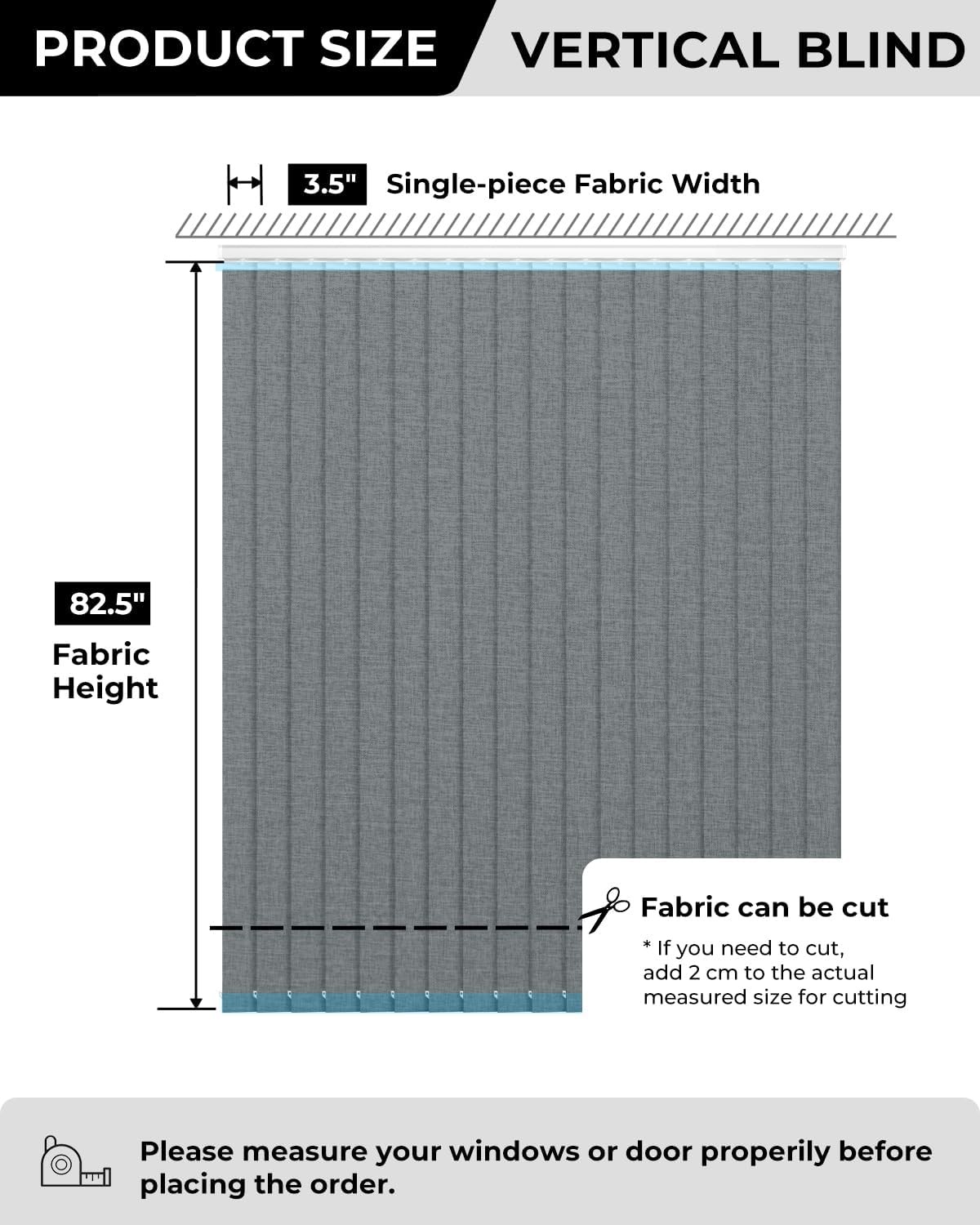 Vertical Blind Replacement Slats, 3.5×82.5 in, Grey | Blackout Material, 20
