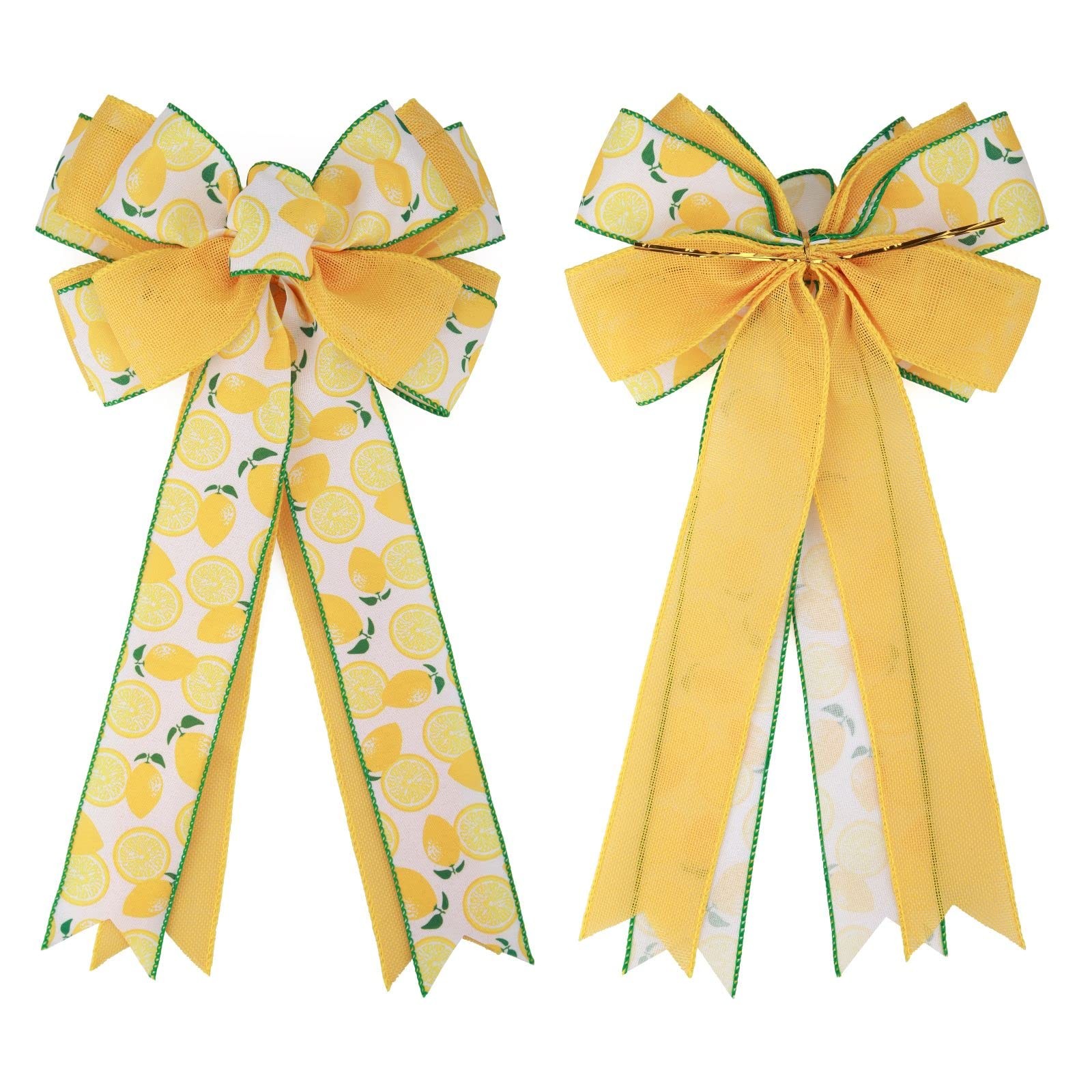 1 PCS Summer Lemon Fruit Wreath Bow Rustic Ribbon Ornaments 20×10 Inch