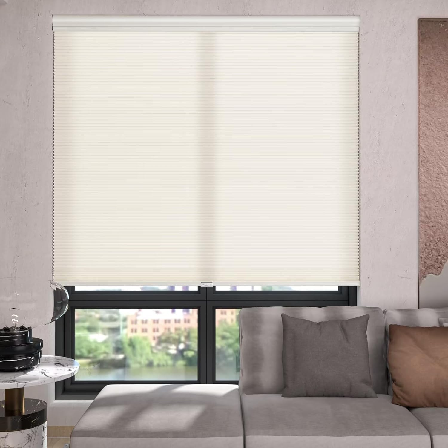 TDBU Cellular Shades 39″x64″ Beige Cordless Honeycomb Blinds