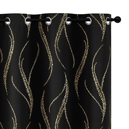 Blackout Curtains for Livingroom – 52″W x 84″L (Pack of 2) Black/Gold Print