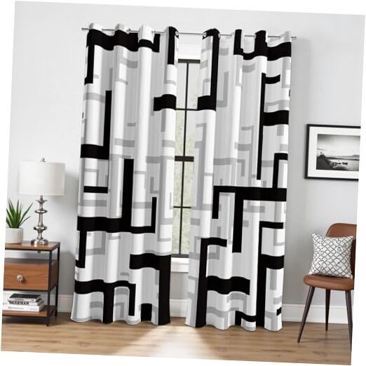 Modern Blackout Curtains for Bedroom 52″W x 96″L (Pack of 2) Black and White