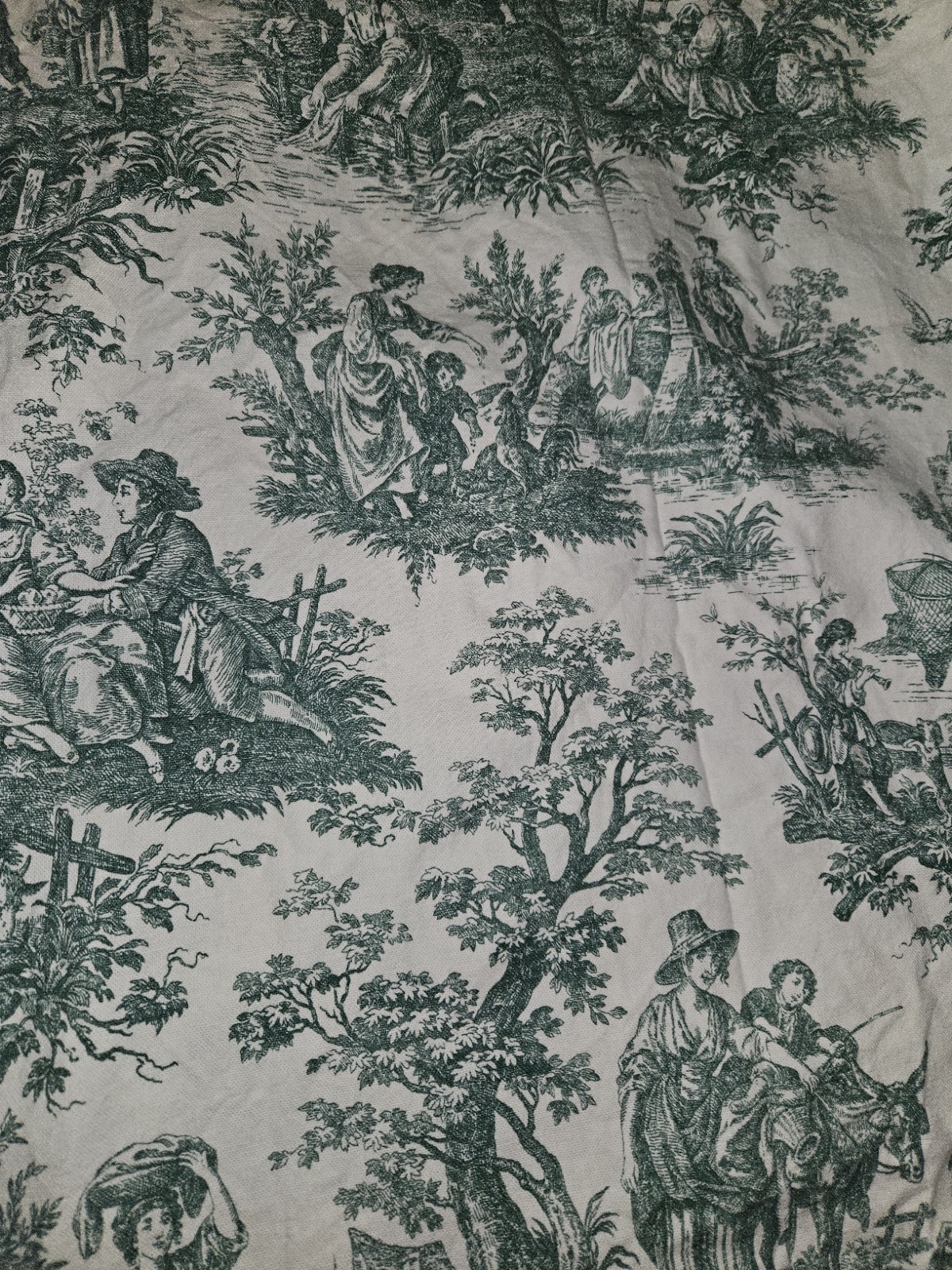 Lot Of 3 Handmade Green French Pastoral Toile Tab Top Curtains Unlined 52″X 60″