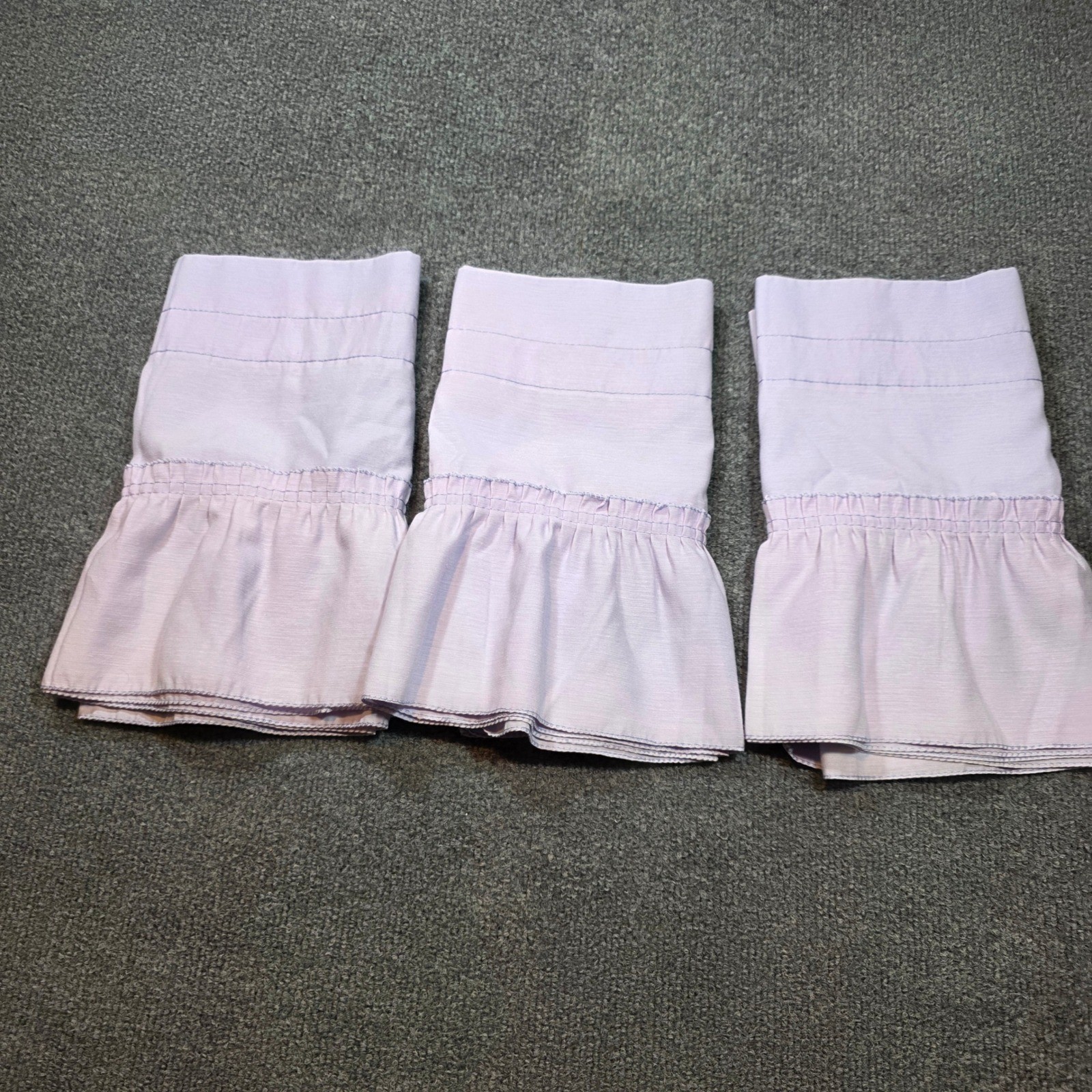 Vintage Lavender Ruffled Window Valances Set of 3 Pastel Purple Cottagecore USA