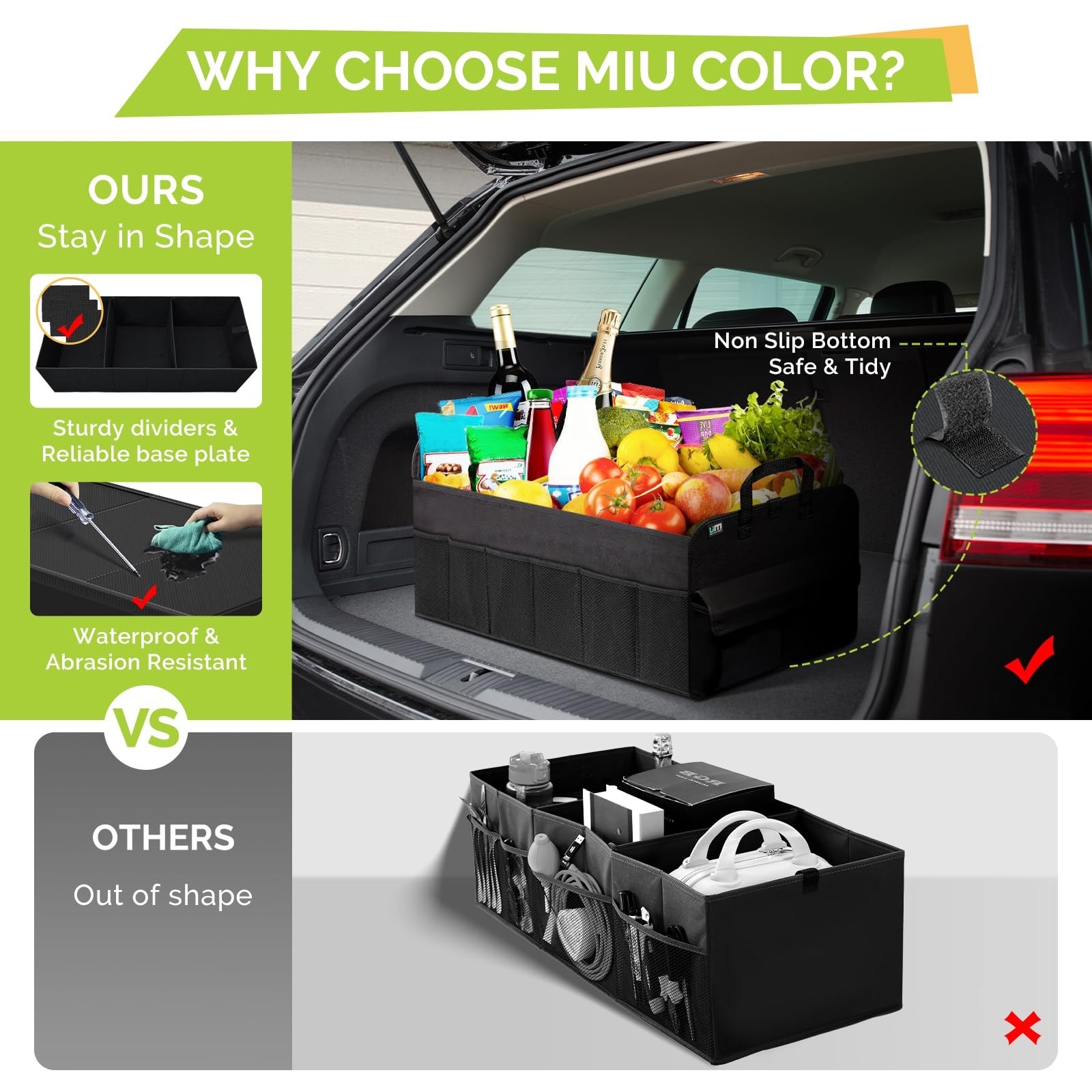MIU COLOR Trunk Organizer for SUV, Collapsible Car Organizer, 12 Pockets Trun…