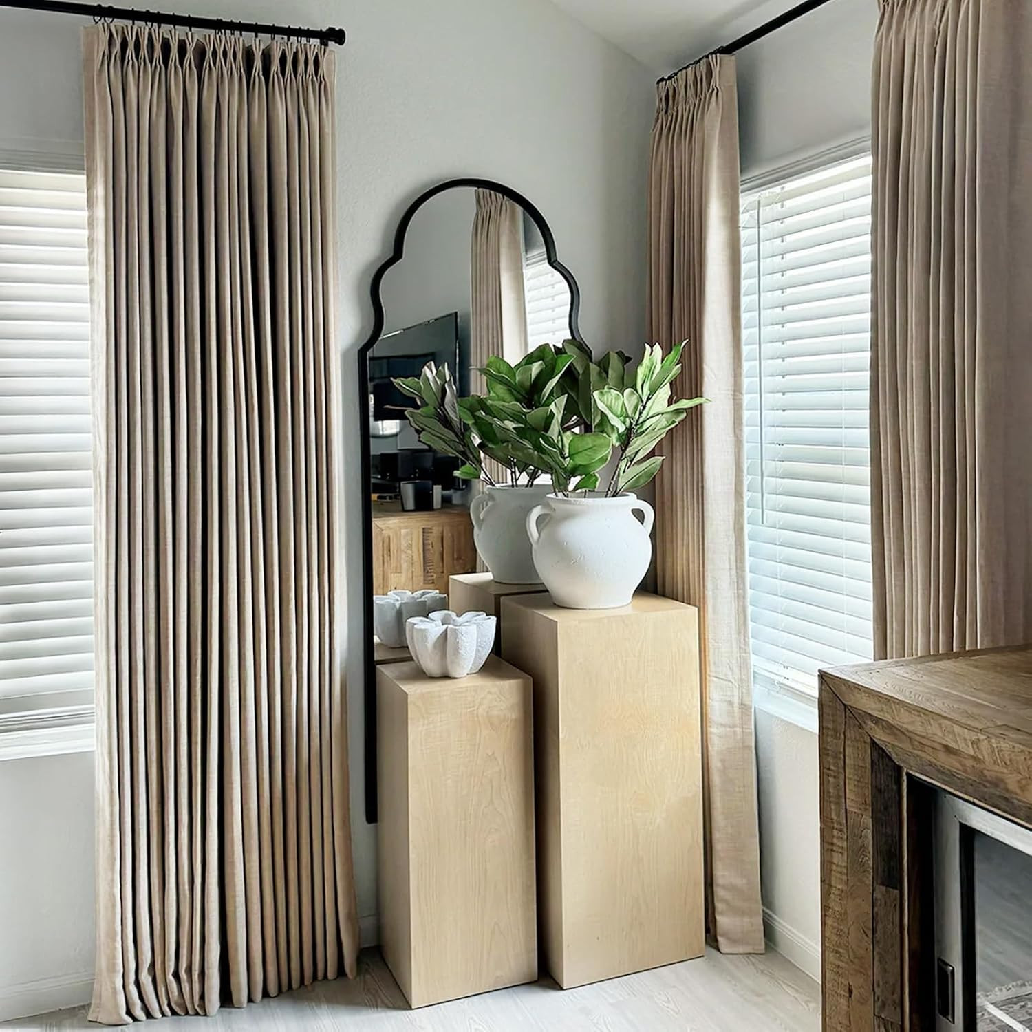 100% Blackout Shield Polyester Pinch Pleated Curtains Blackout, Pleated Drapes 8