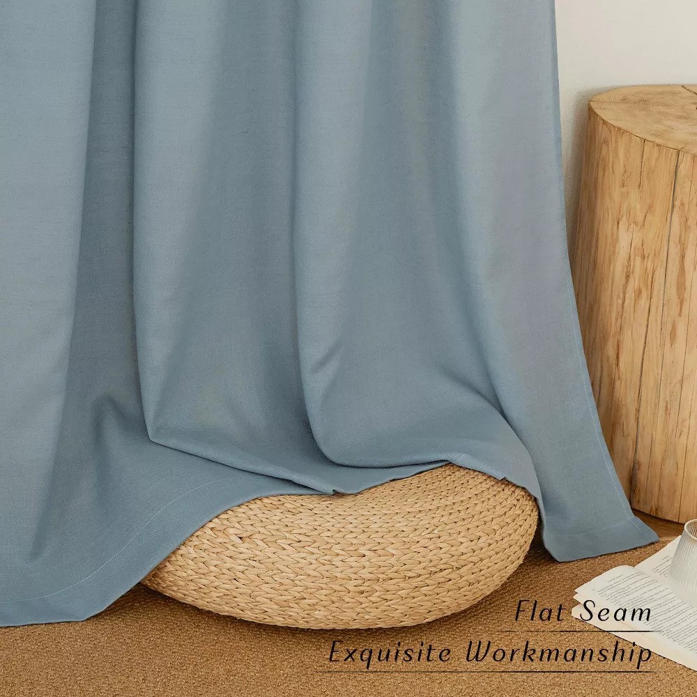 NICETOWN Linen Semi Sheer Curtains Grommet Top 55×96 Stone Blue Privacy Drapes