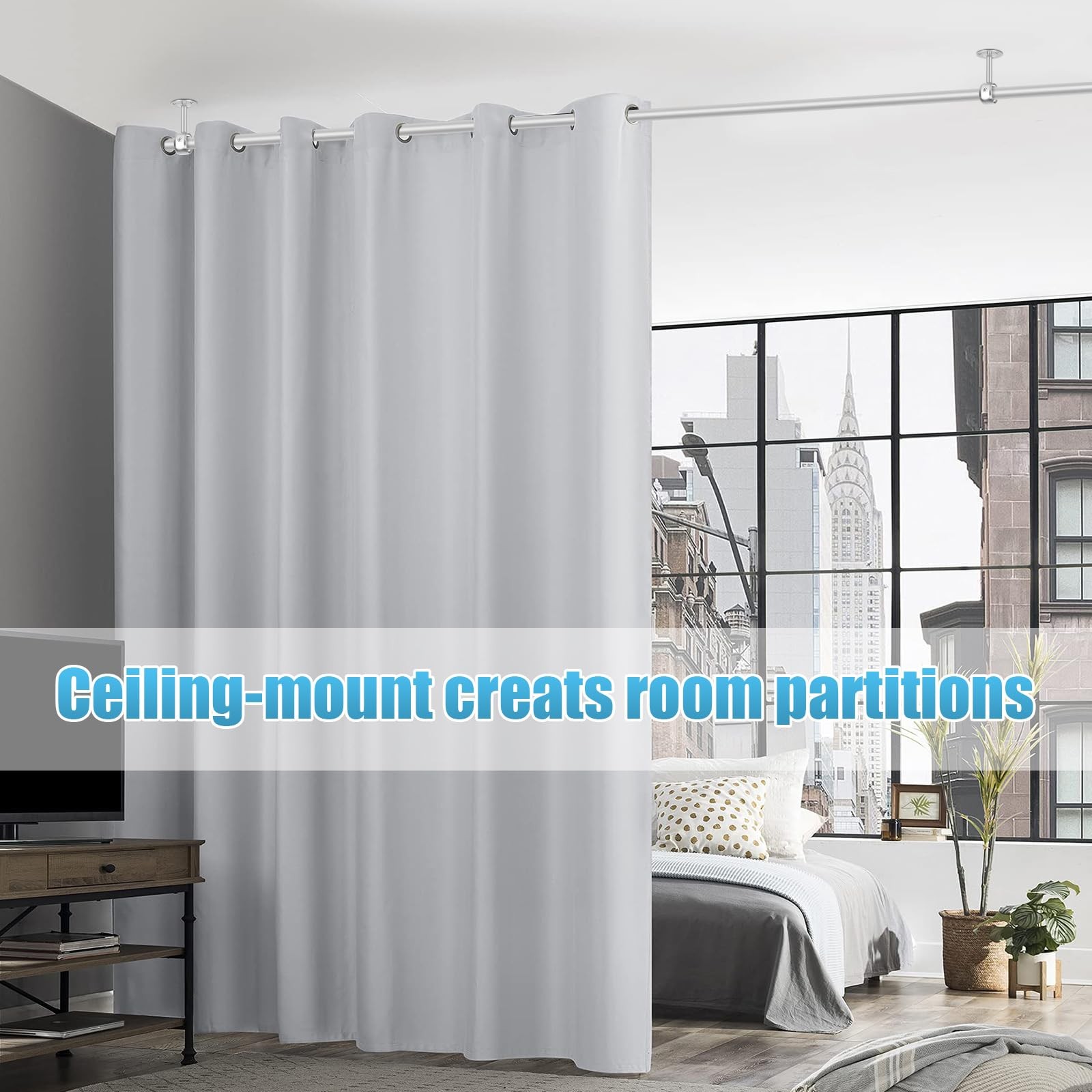 3 PCS Heavy Duty Silver Ceiling Mount Window Curtain Rod Bracket Hook 1 1/4 In