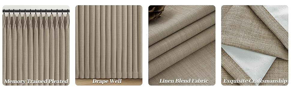 70 Inch Extra Wide Memory Trained Pinch Pleated Blackout Living Room Curtains
