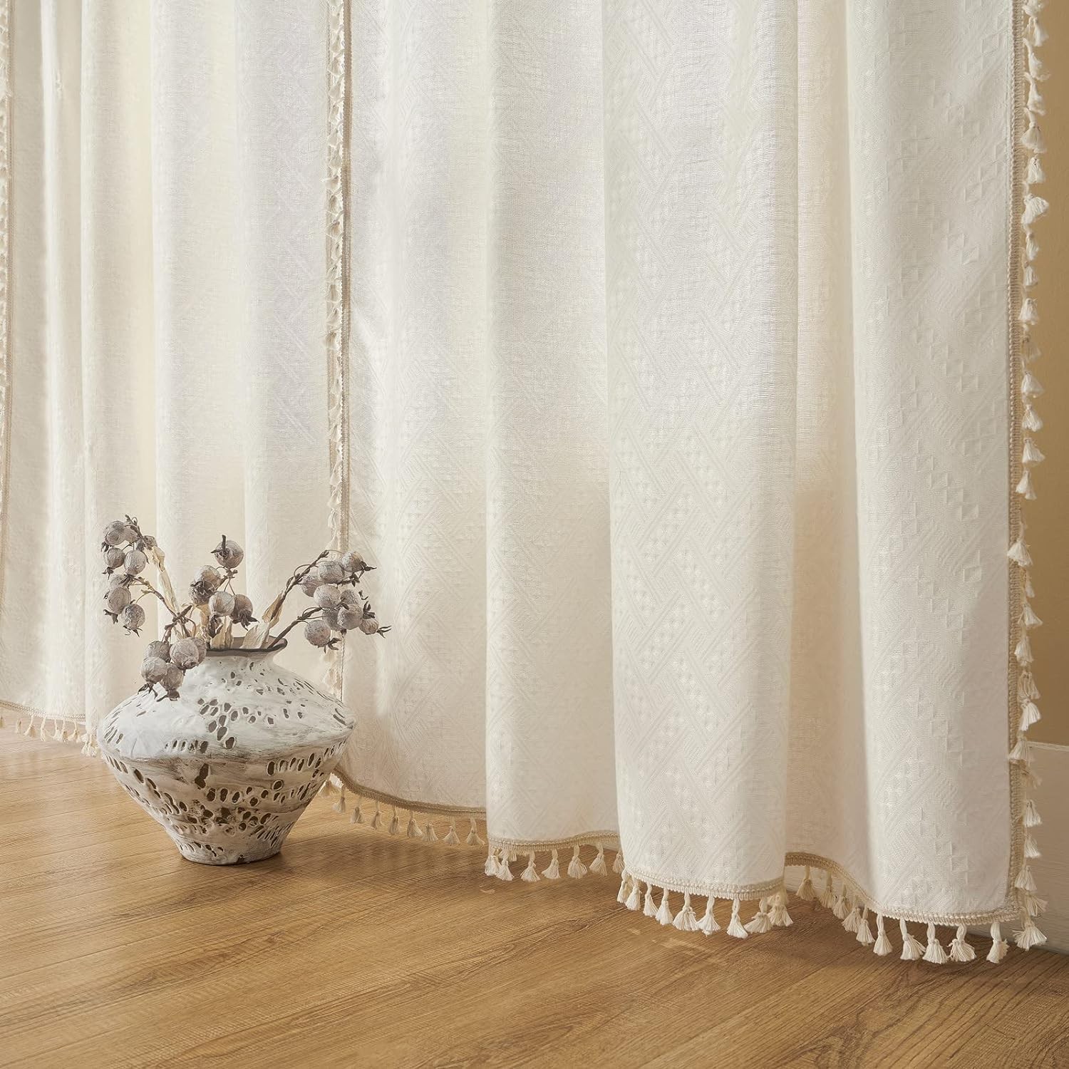 Off White Curtains for Living Room 84 Inch Length 2 Panels Boho Drapes Light …