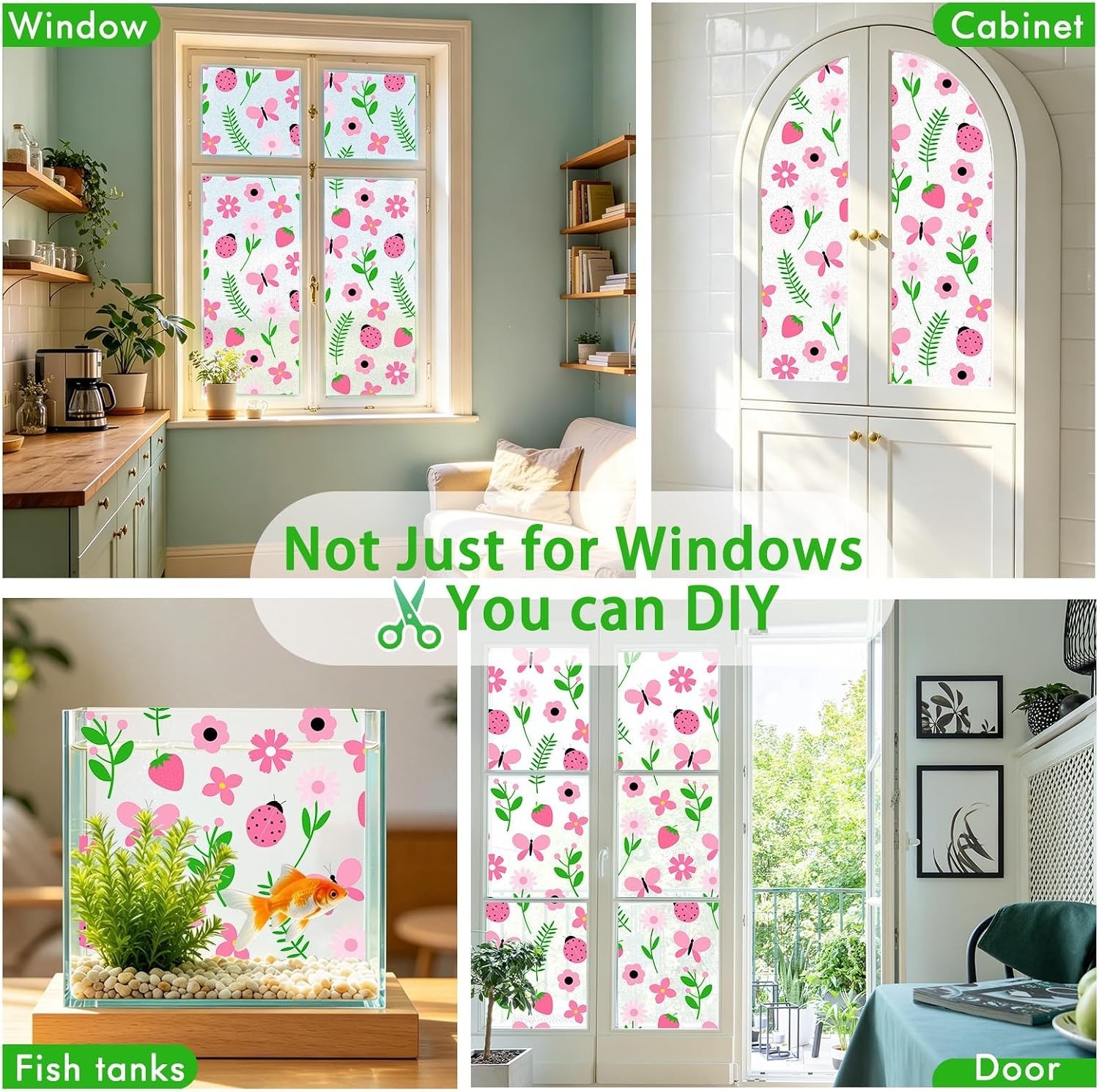 SOMWISE Frosted Window Privacy Film Pink Garden 23.5″x78.5″ Static Cling UV