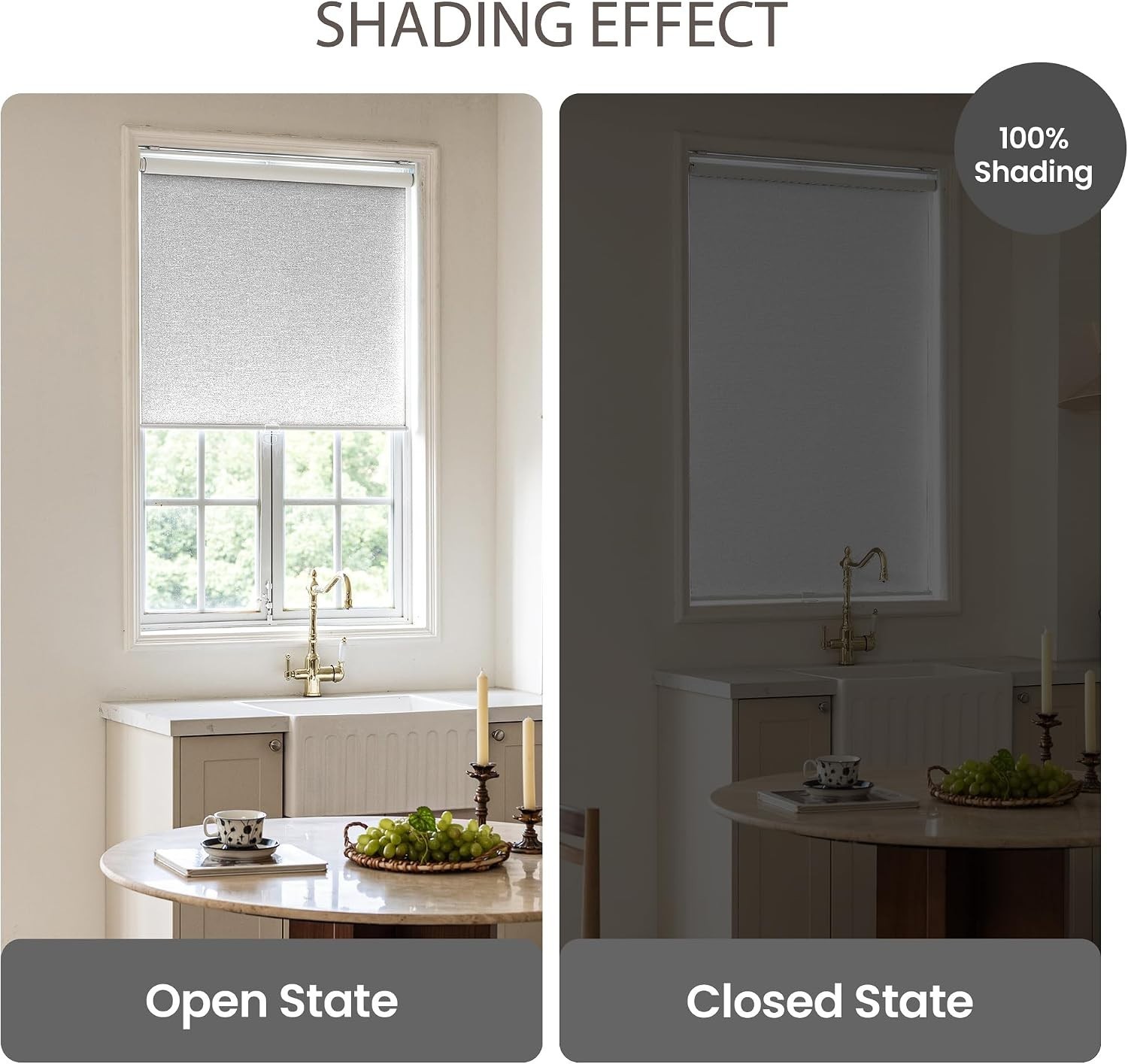 Ajadeblind Cordless Blackout Roller Shades – Jacquard Linen White,32″x72″