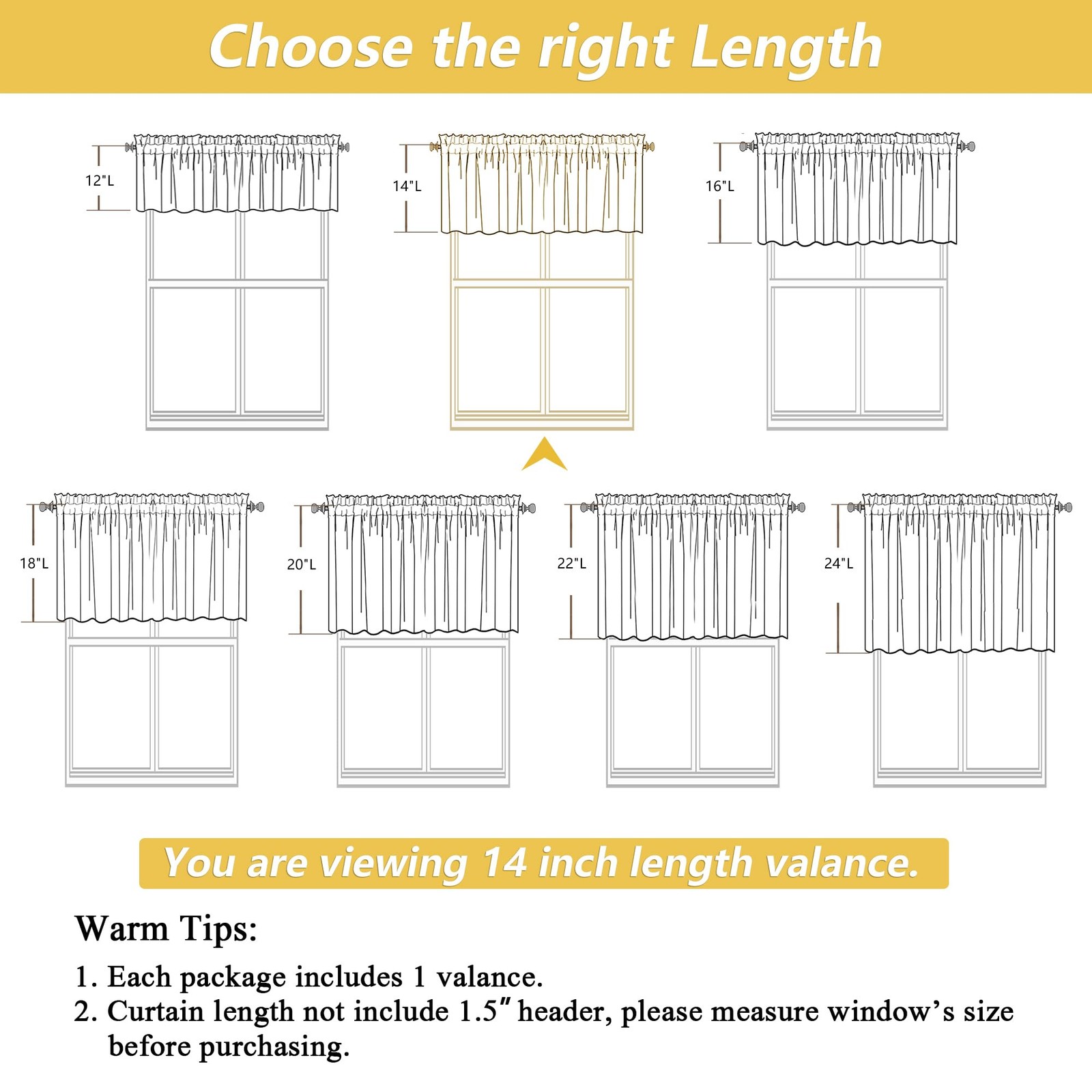 OWENIE Linen Valances for Windows 1 Pcs, Light 60″W x 14″L (Pack of 1),