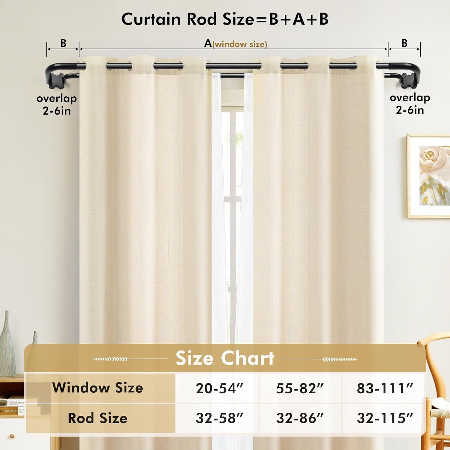 32–58 Inch Black Double Curtain Rod for Blackout Curtains, Wrap Around Room D…