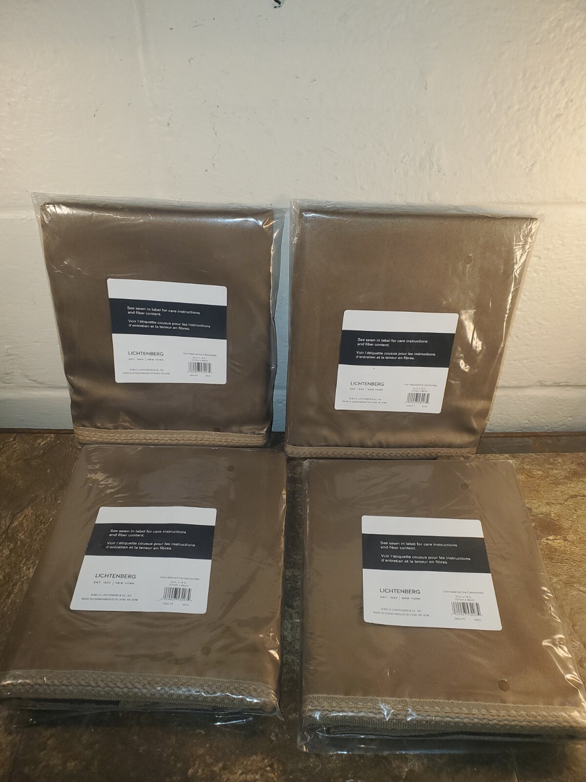 New – (4) Lichtenberg Valance Curtain 54in W x 18in – Mocha