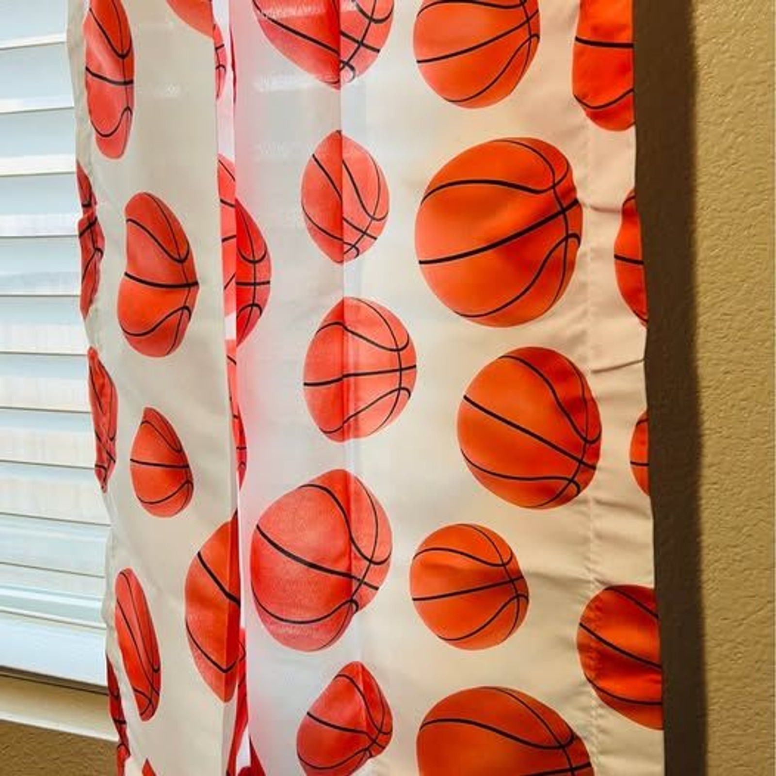 Basketball Curtain Panels Set of 2 Kids Sports Bedroom Window Drapes 84″ New