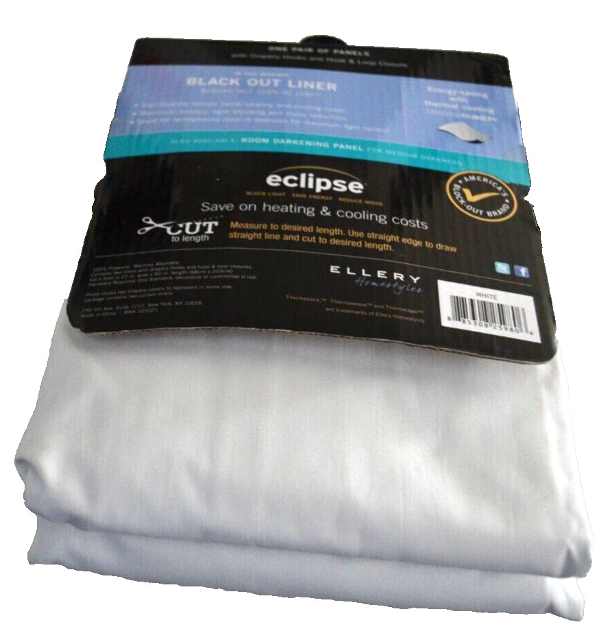 Eclipse 80 Inch Black Out Liner Panel 2 Panels 54″ x 80″ White NEW