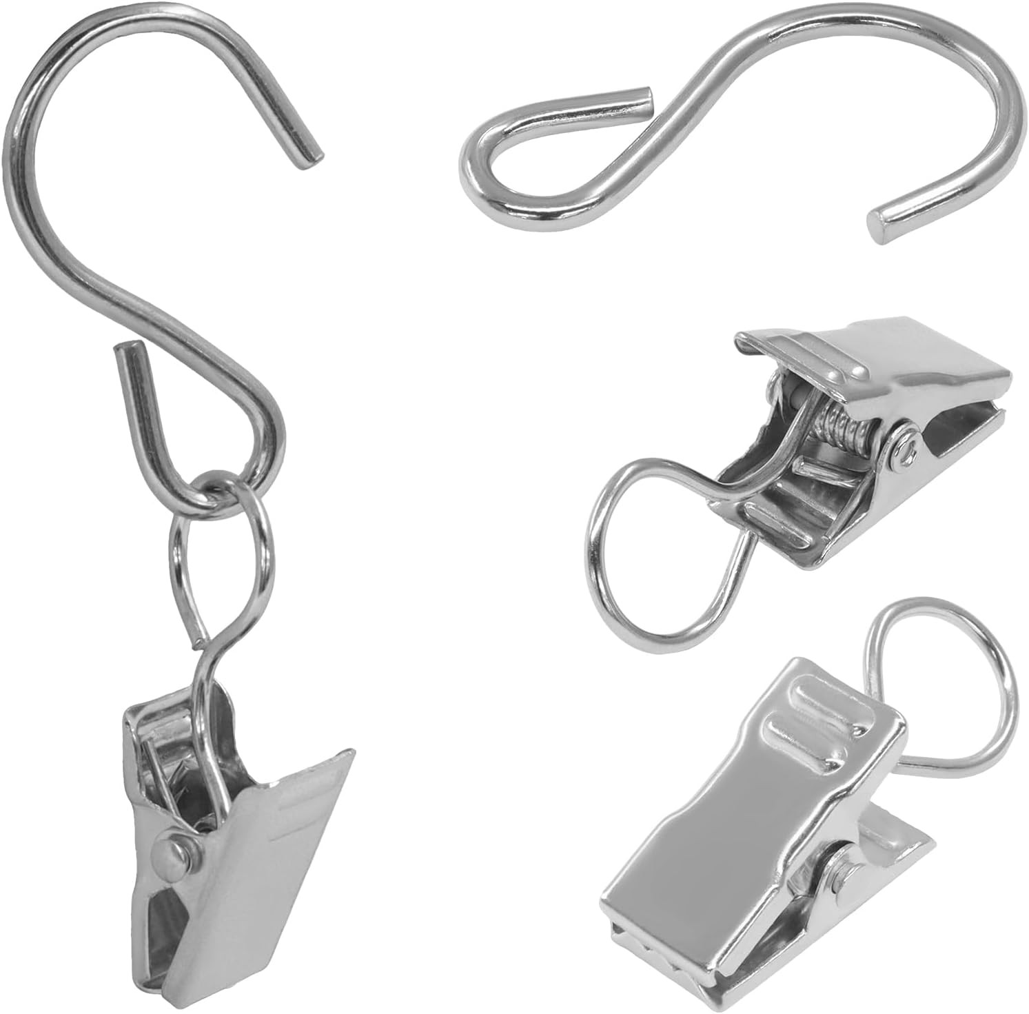 50 Pack Stainless Steel S Hooks Curtain Clips, Hanging Hangers Party Lights Clip
