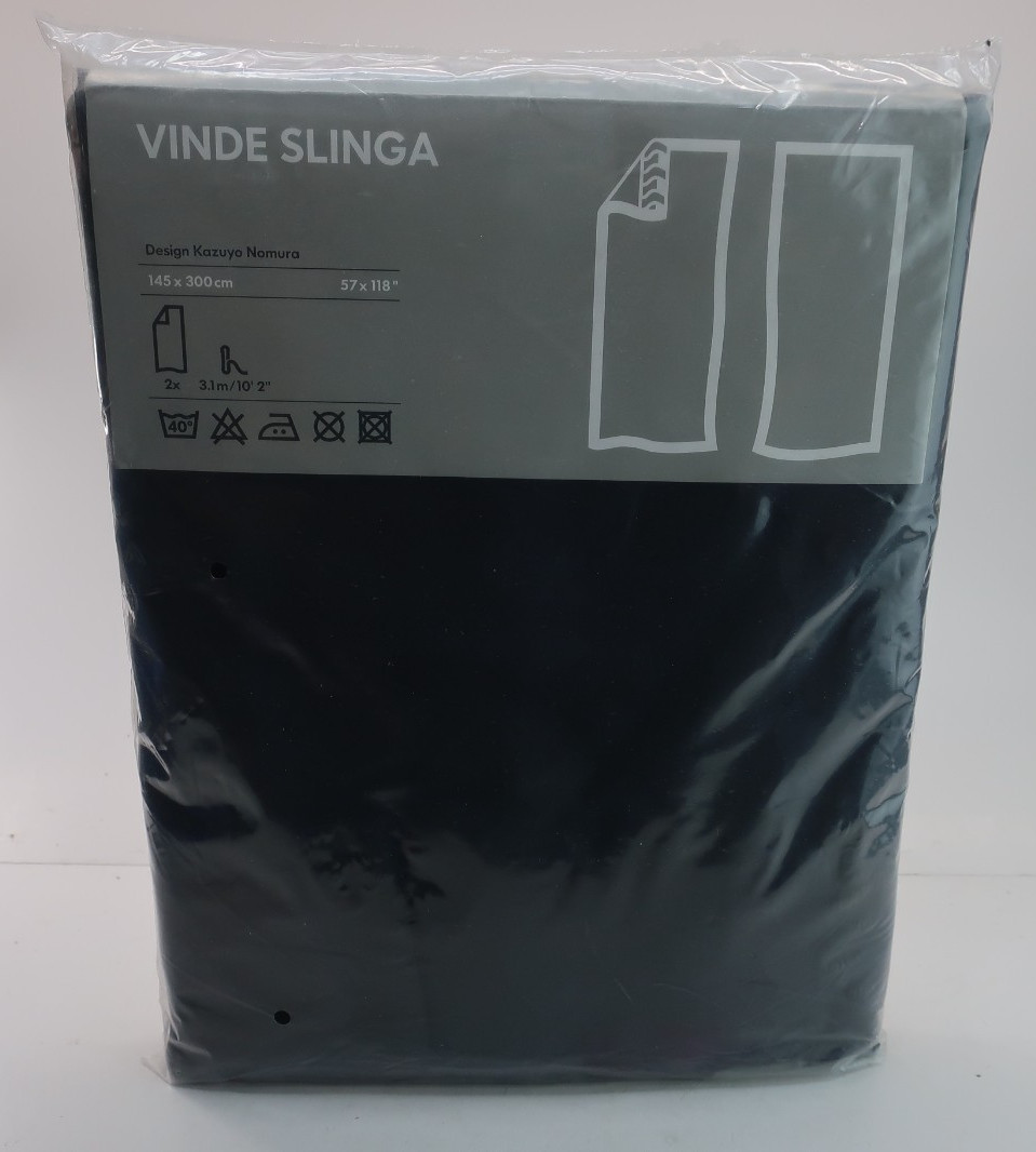 Ikea Vinde Slinga 2 Panels Black Curtains 57×118″ 70% Polyester 30% Cotton