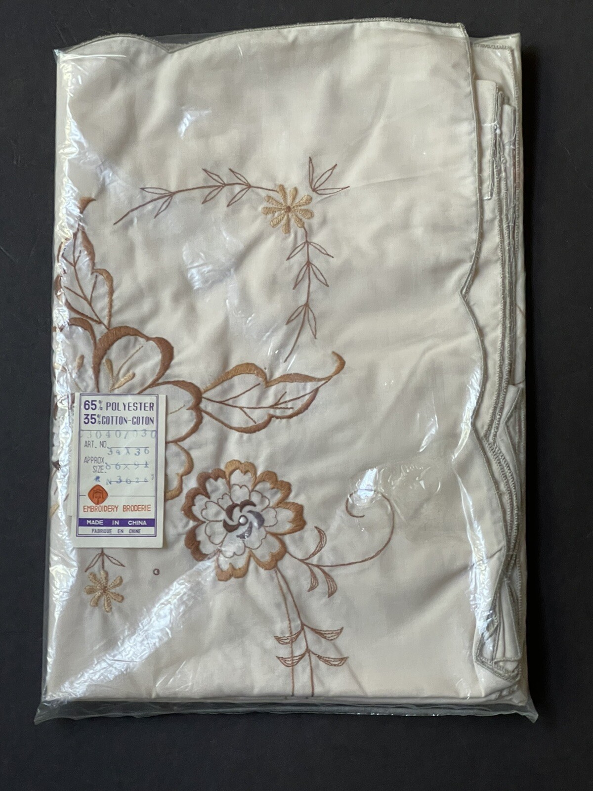RARE New PAIR BROWN Embroidered FLORAL Vintage CAFE CURTAIN VALANCES Poly Cotton