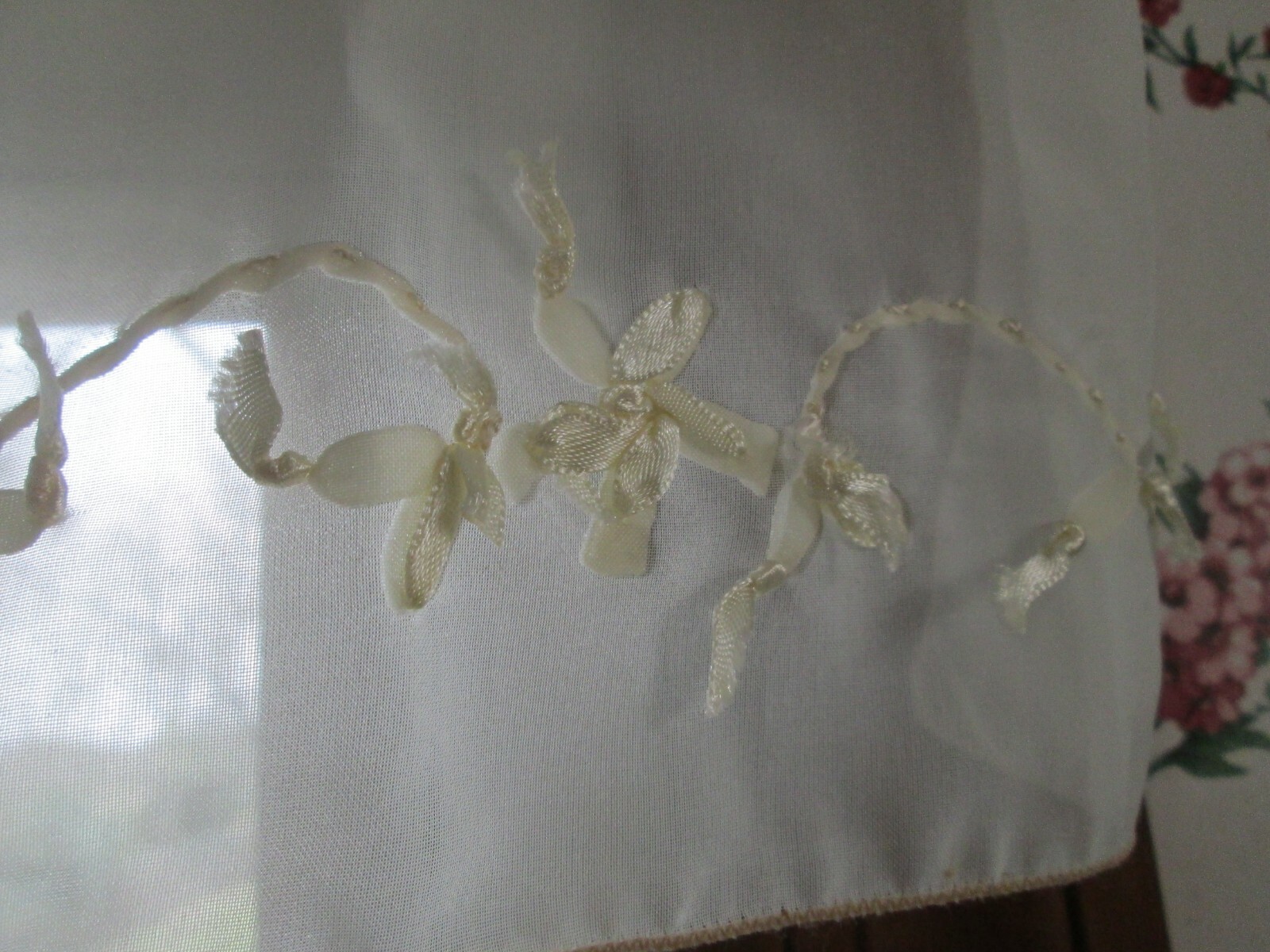 L 60″ x W 13″ Sheer Rod Pocket Valance with Ribbon Embroidery