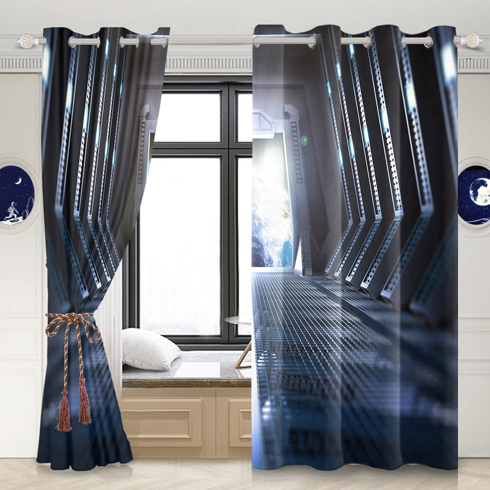 Renaiss Outer Space Window Curtains Inside Passage Of Space Station Futuristic