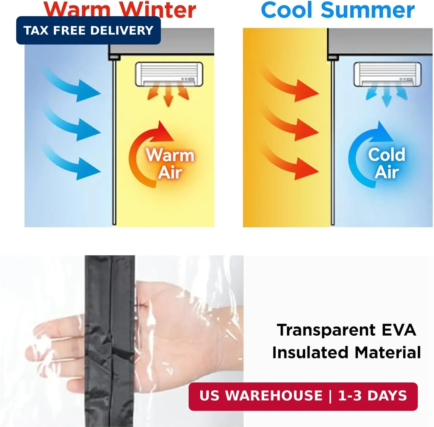 Transparent Thermal Insulated Door Curtain, Reversible Left or Right Side Openin
