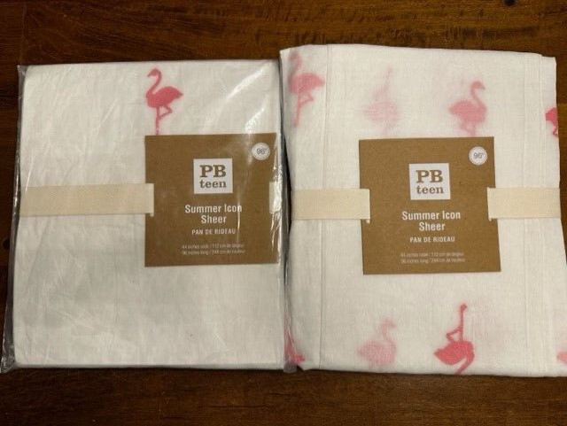 NEW Pottery Barn TEEN Flamingo SHEER 44 x 96″ Tie Top Curtain Panel SET OF 2