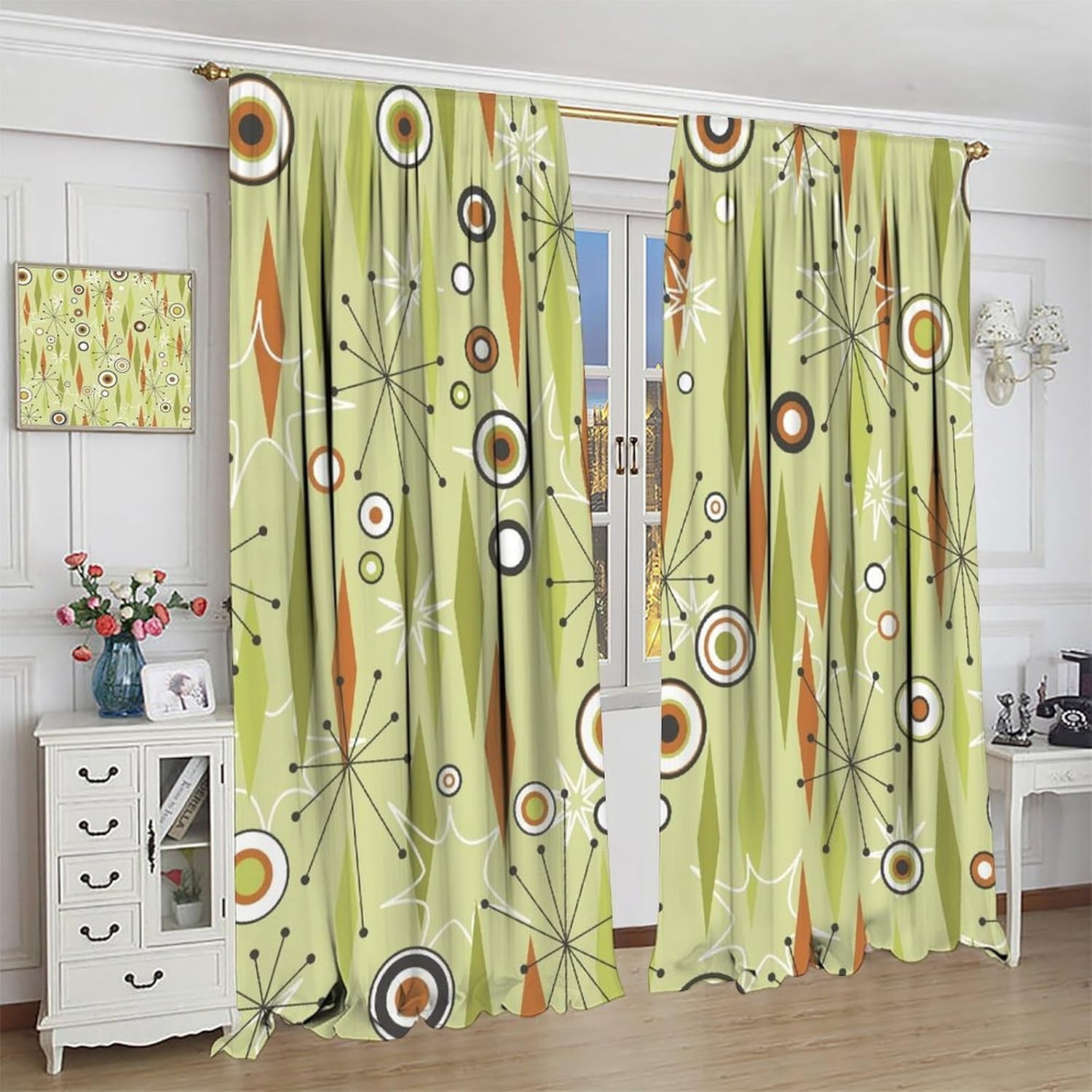 Mid Century Curtains Modern Colorful Abstract Geometric Drop Shapes Window Drape