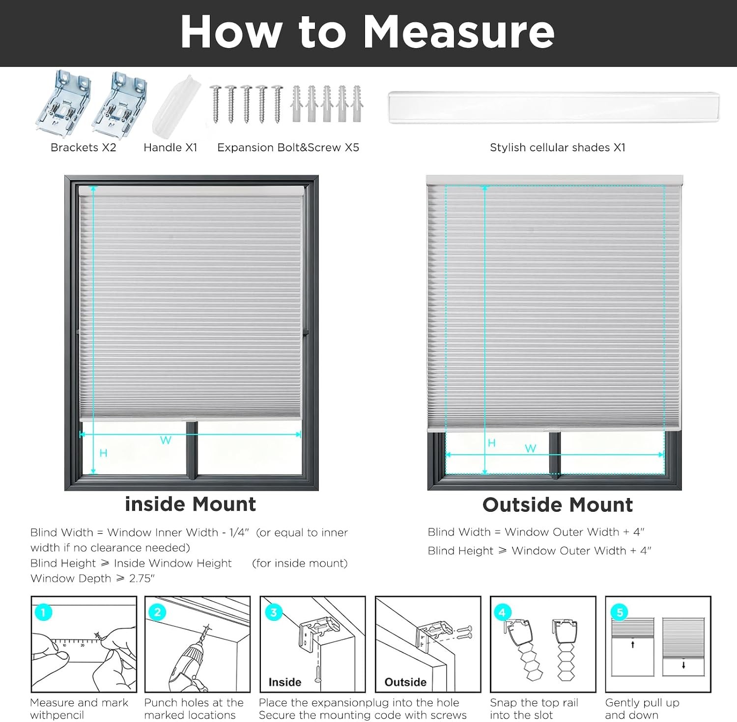 Joydeco Cellular Shades, Cordless Blackout Shades for Indoor Windows, Honeycomb