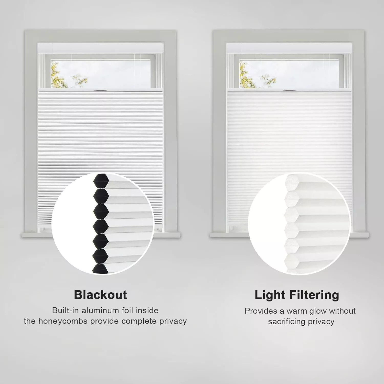 No Drill DIY Easy Installation light filtering White Honeycomb Cellular Shade